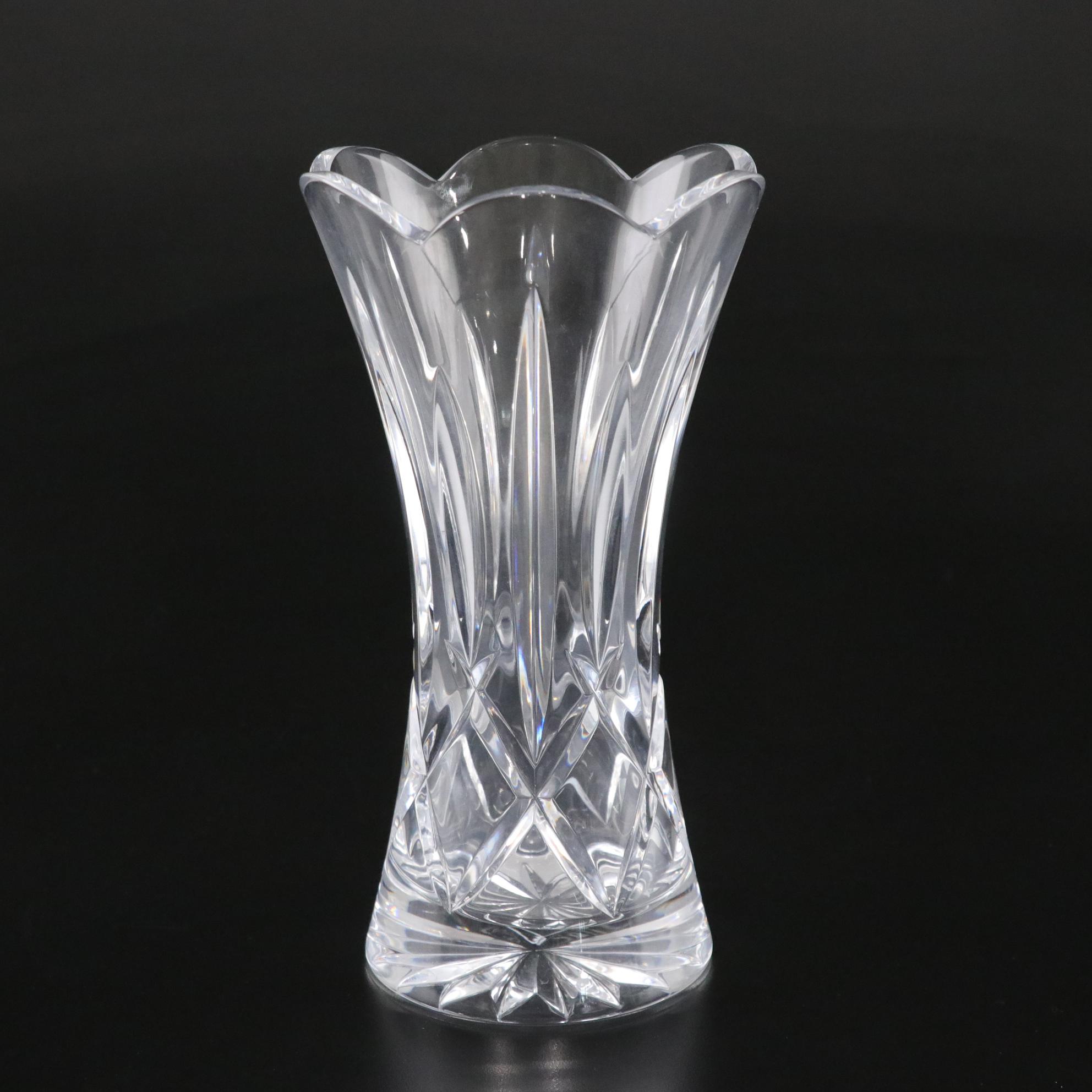 Waterford Crystal "Mourne" Blown Glass Flower Vase with Scallop Edge