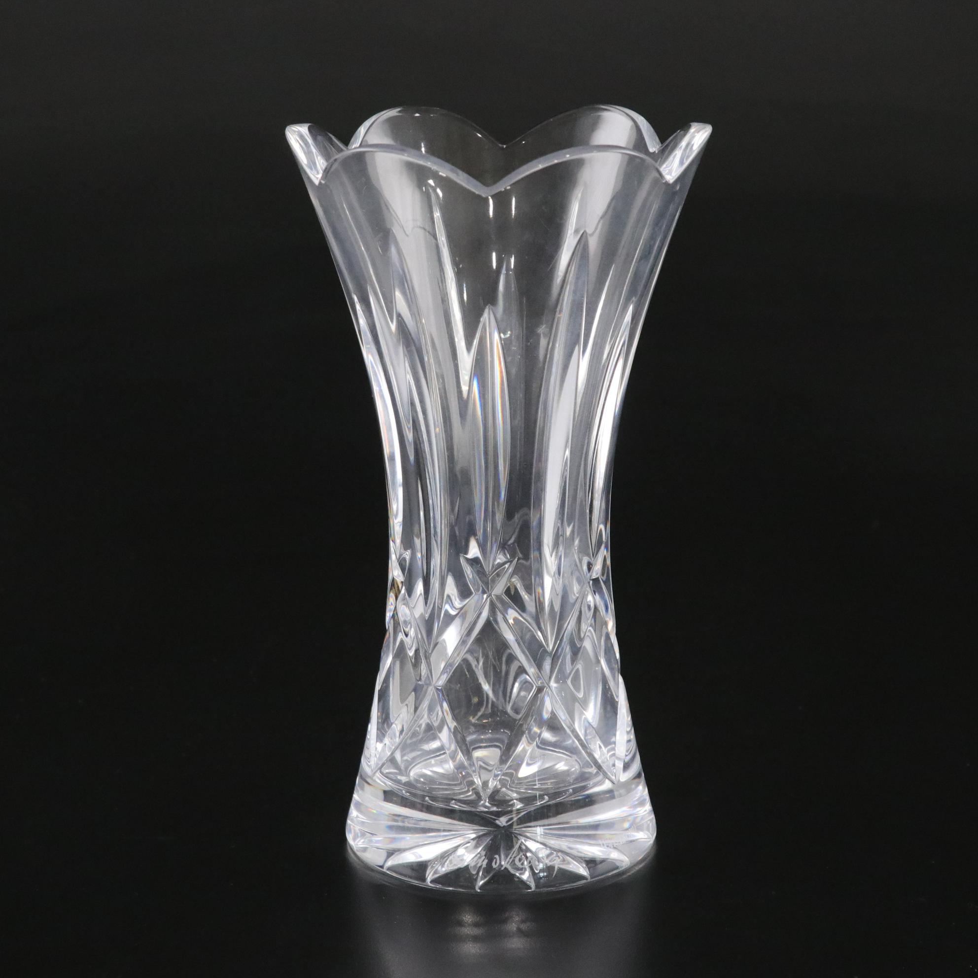 Waterford Crystal "Mourne" Blown Glass Flower Vase with Scallop Edge