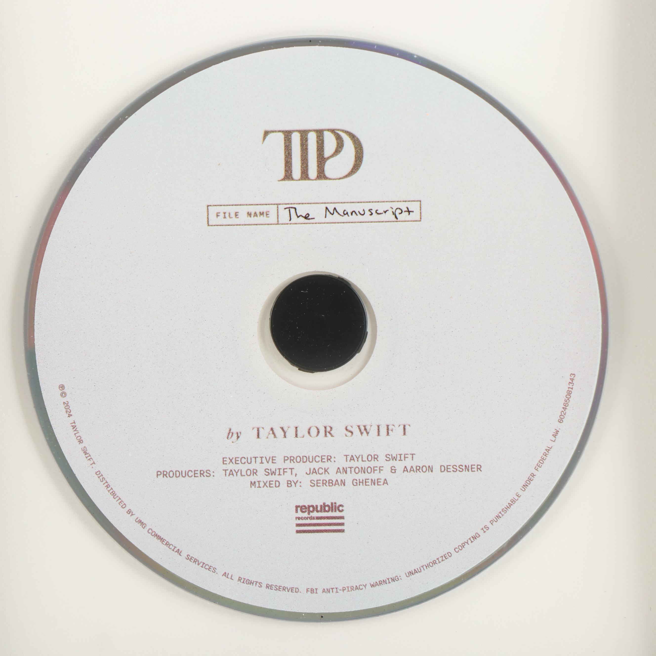 Taylor Swift Signed "The Tortured Poets Department" CD Card in Frame, JSA
