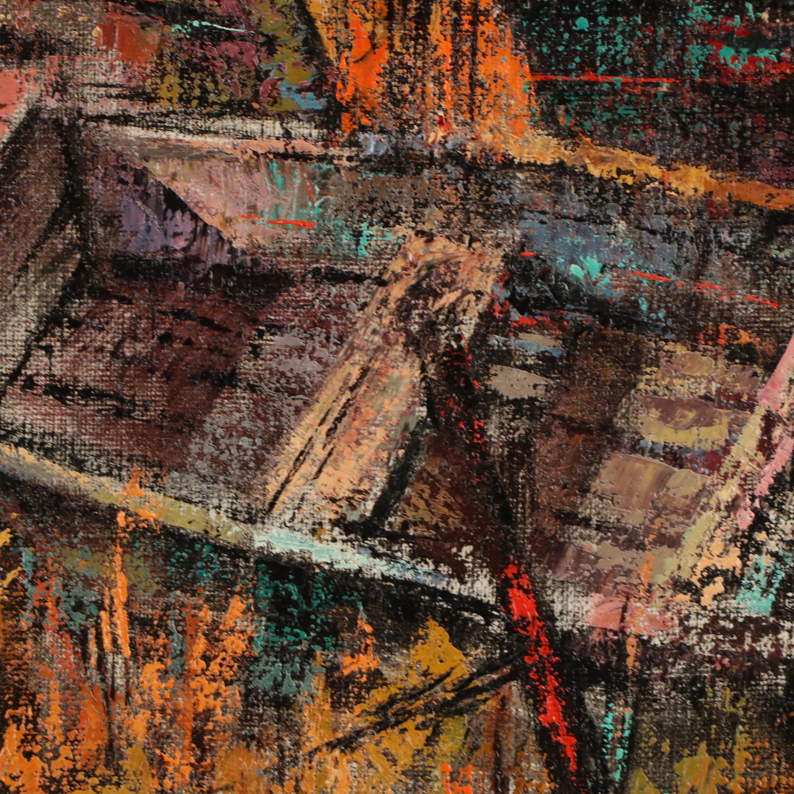 B. Warren Allin Stylized Oil Painting "Boats," Late 20th Century