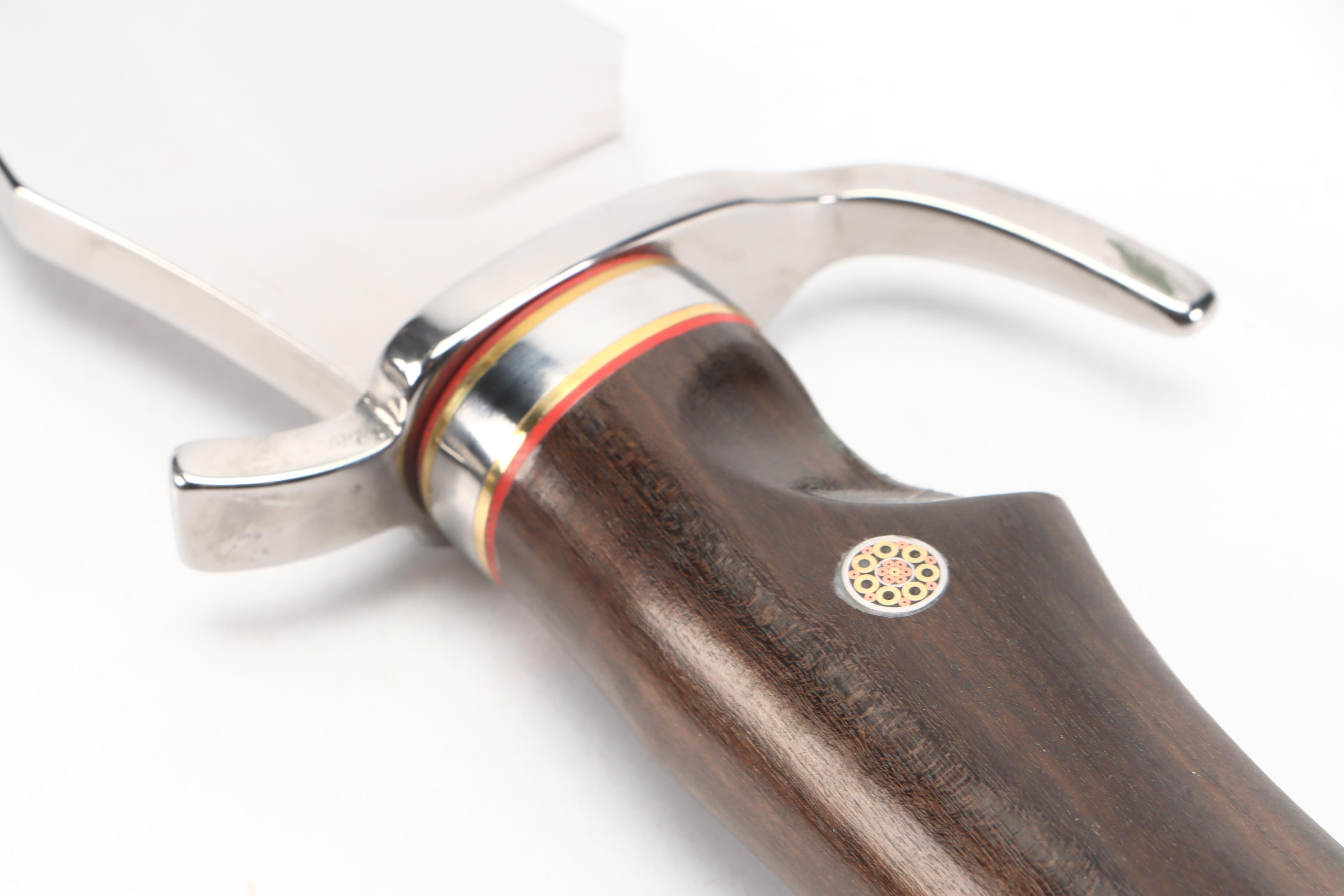 Stainless Steel and Wooden Handled Camping Bowie Knife in Leather Scabbard