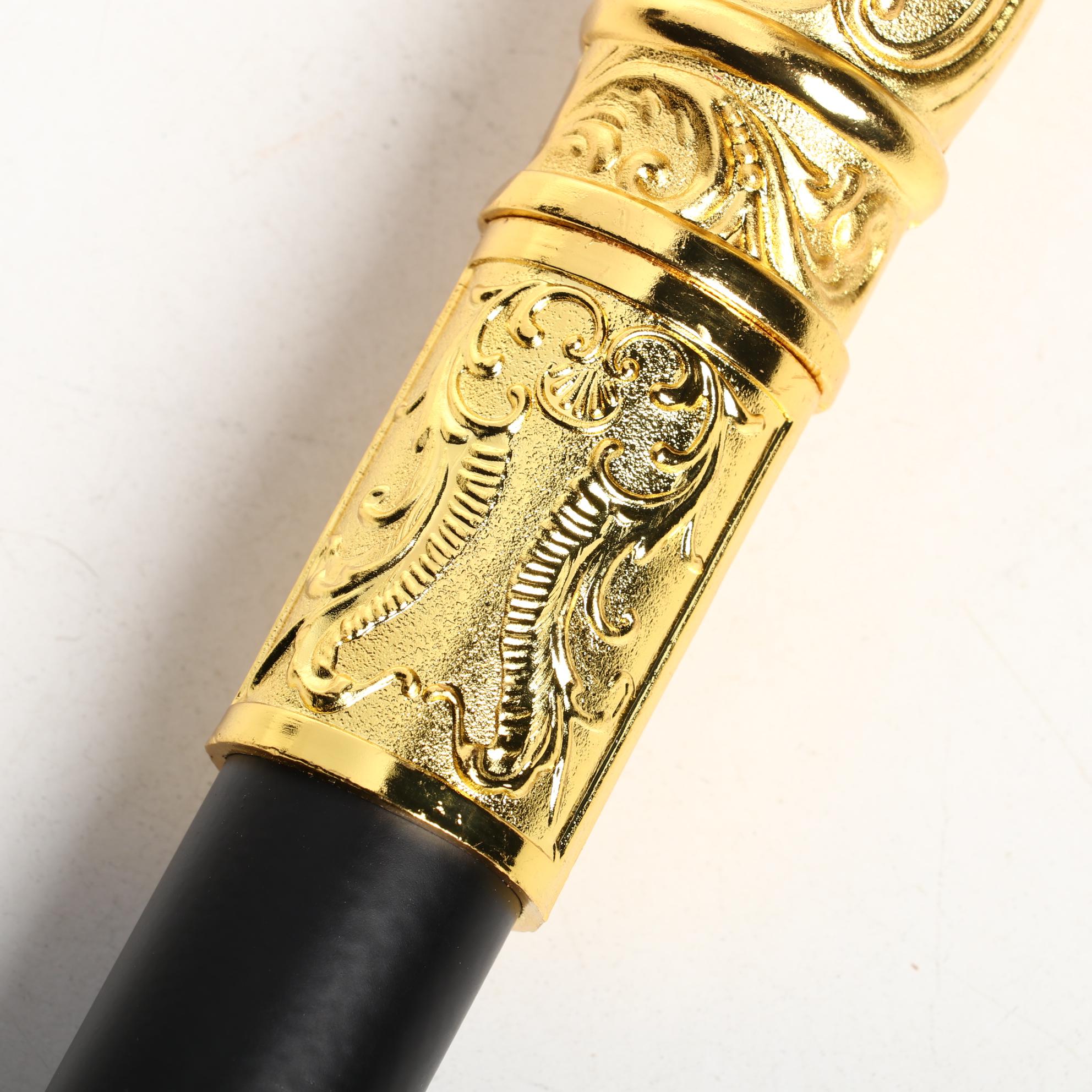 Embossed Acanthus Leaf Gold Tone Handle Sword Cane