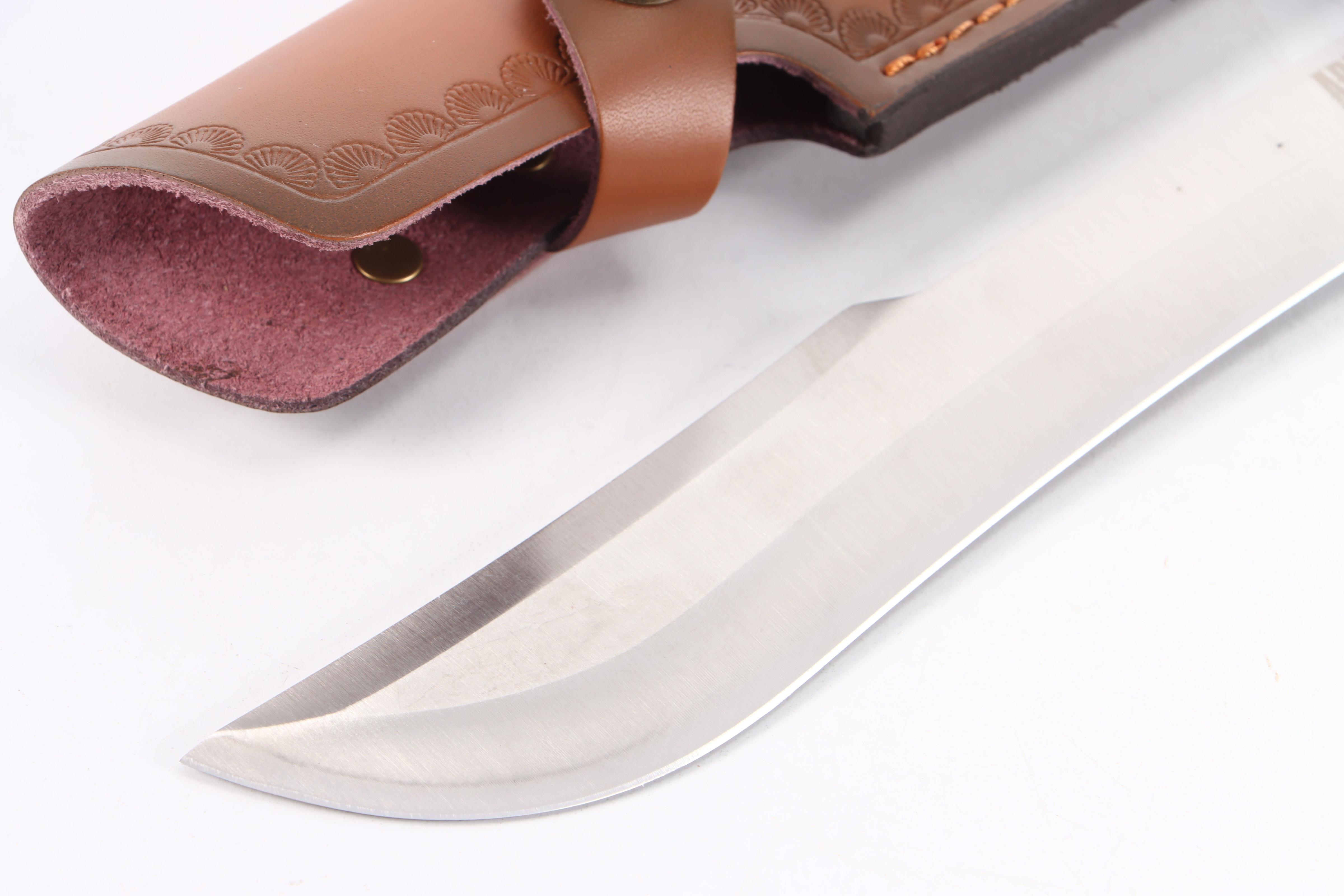 Arizona Custom Knives Black Wooden Handled Fixed Blade Knife with Scabbard