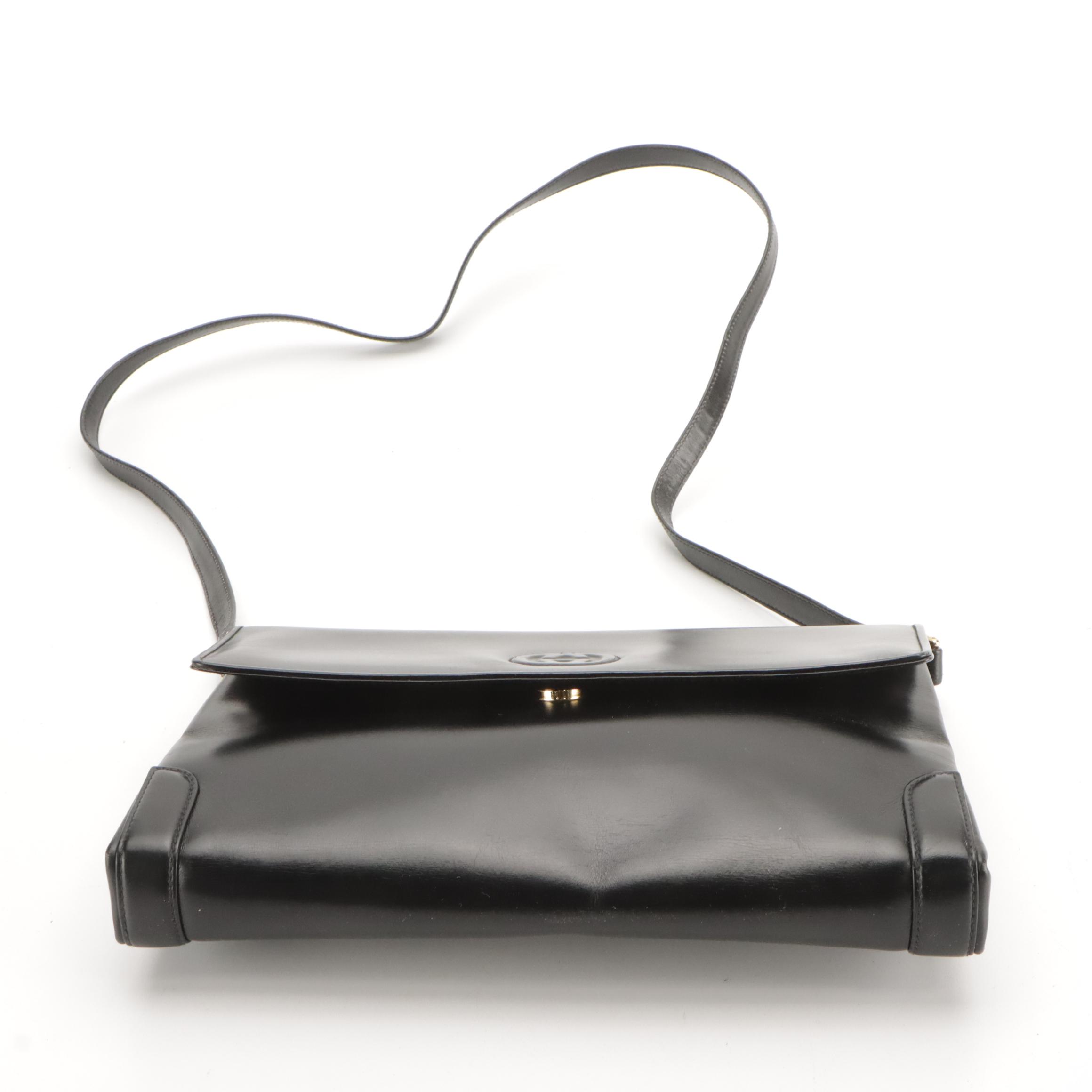Gucci Black Leather GG Logo Front-Flap Clutch/Crossbody Bag