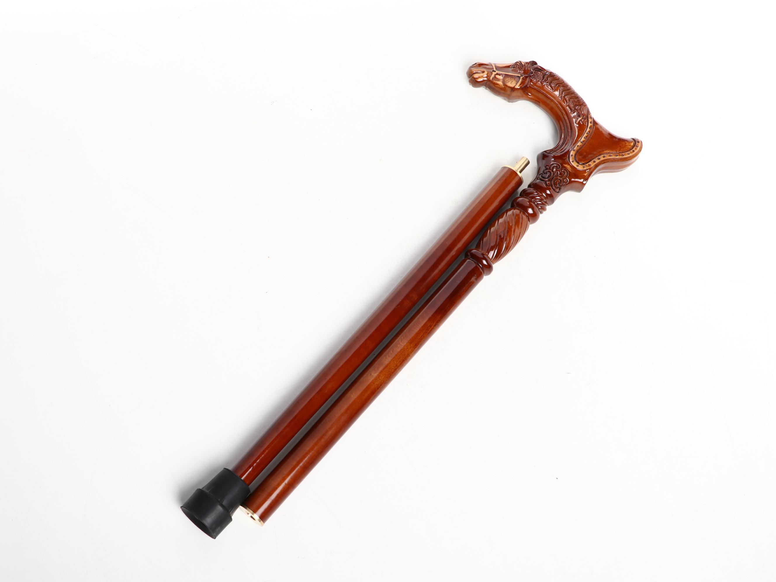 Carved Wood Horse Head Derby-Handled Cane