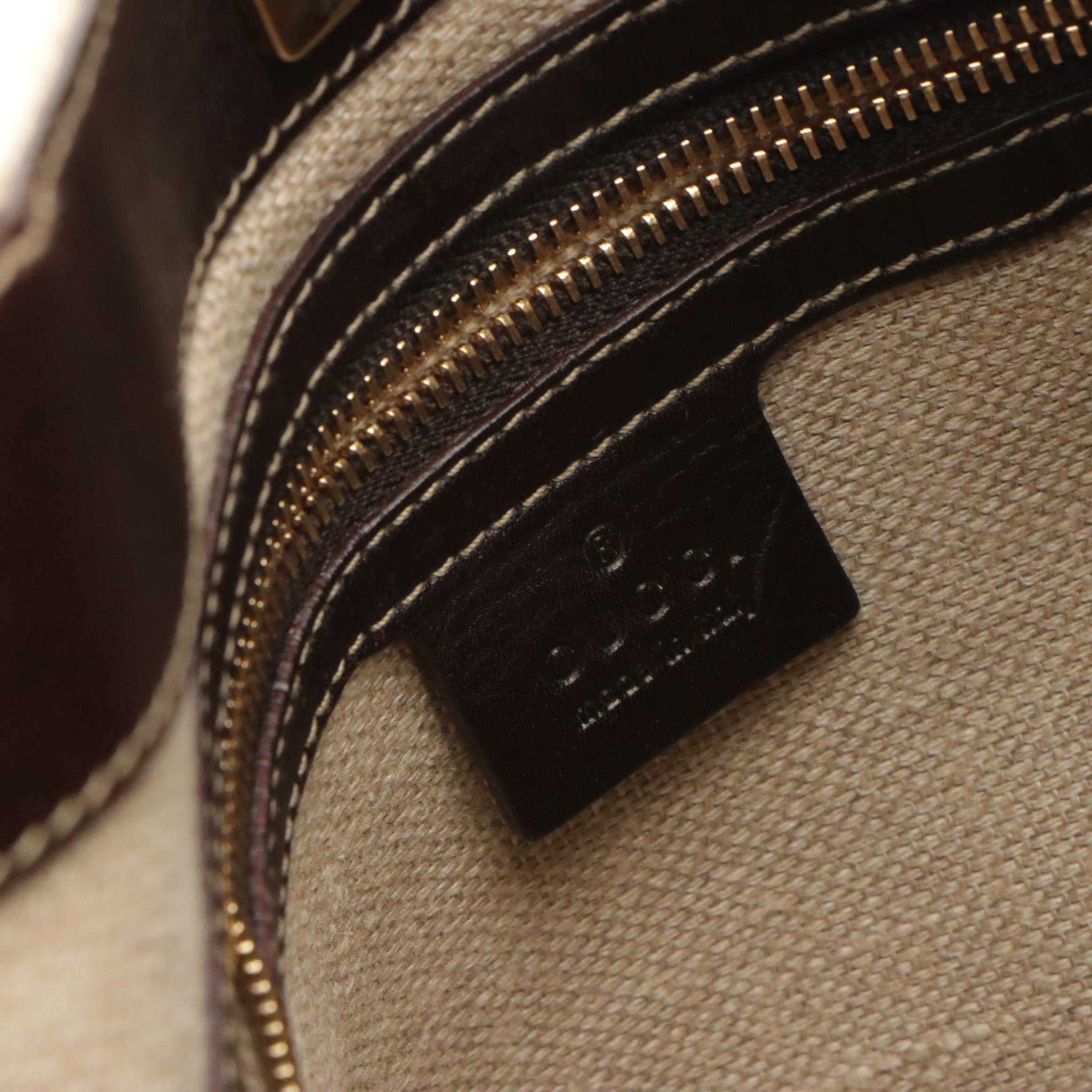 Gucci Horsebit Woven Canvas and Brown Leather Shoulder Bag