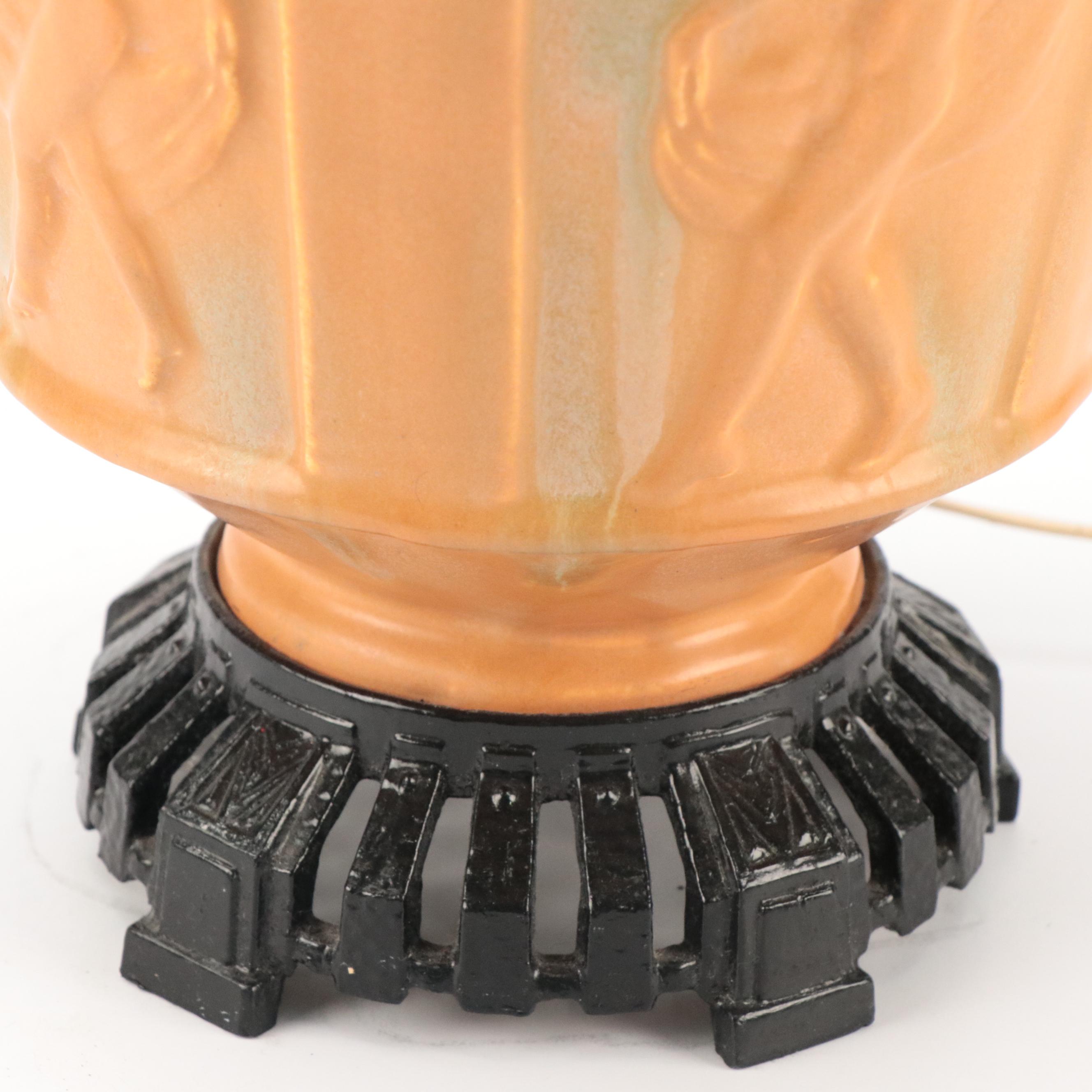 Muncie Pottery "Dancing Nudes" Table Lamp with Pull Cord