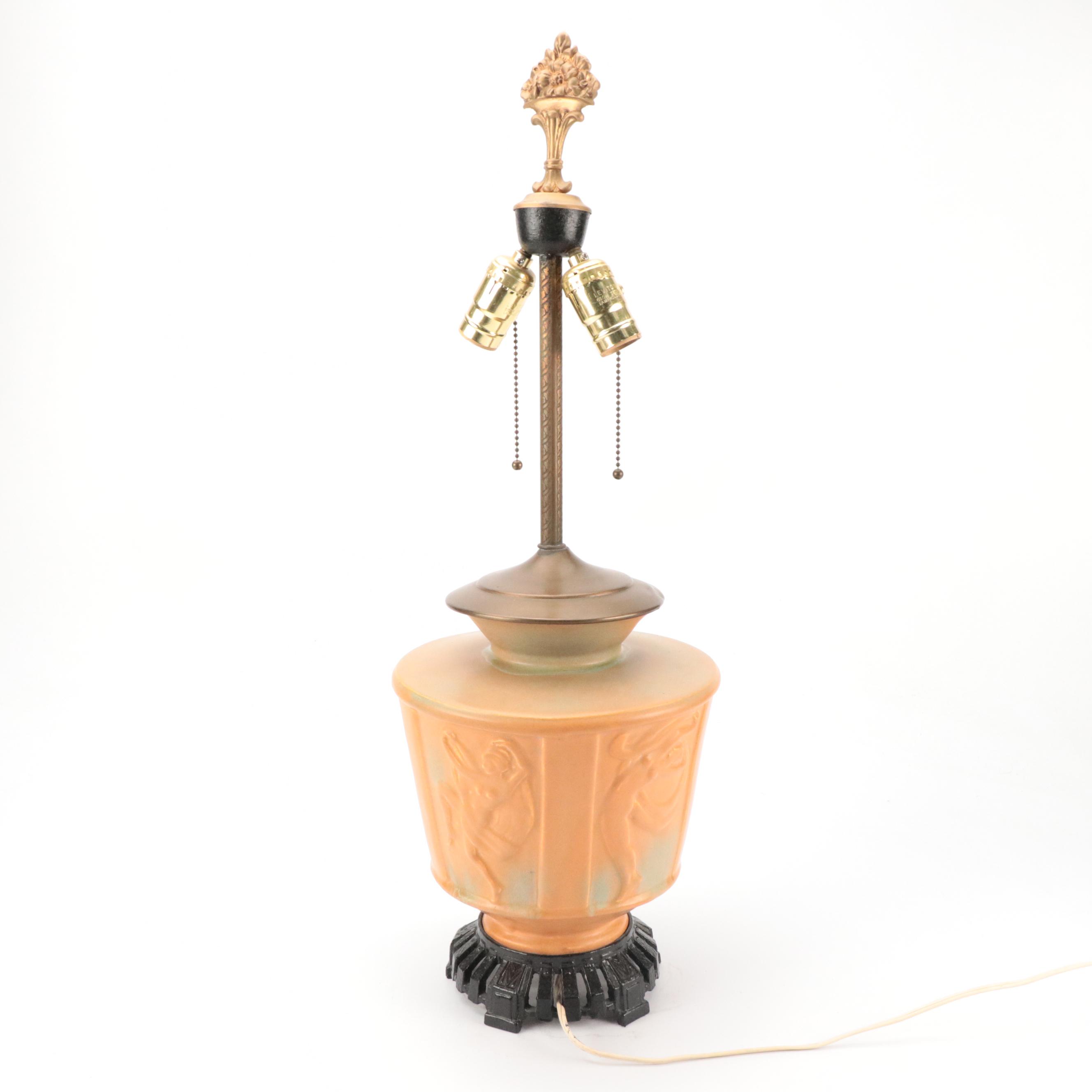 Muncie Pottery "Dancing Nudes" Table Lamp with Pull Cord