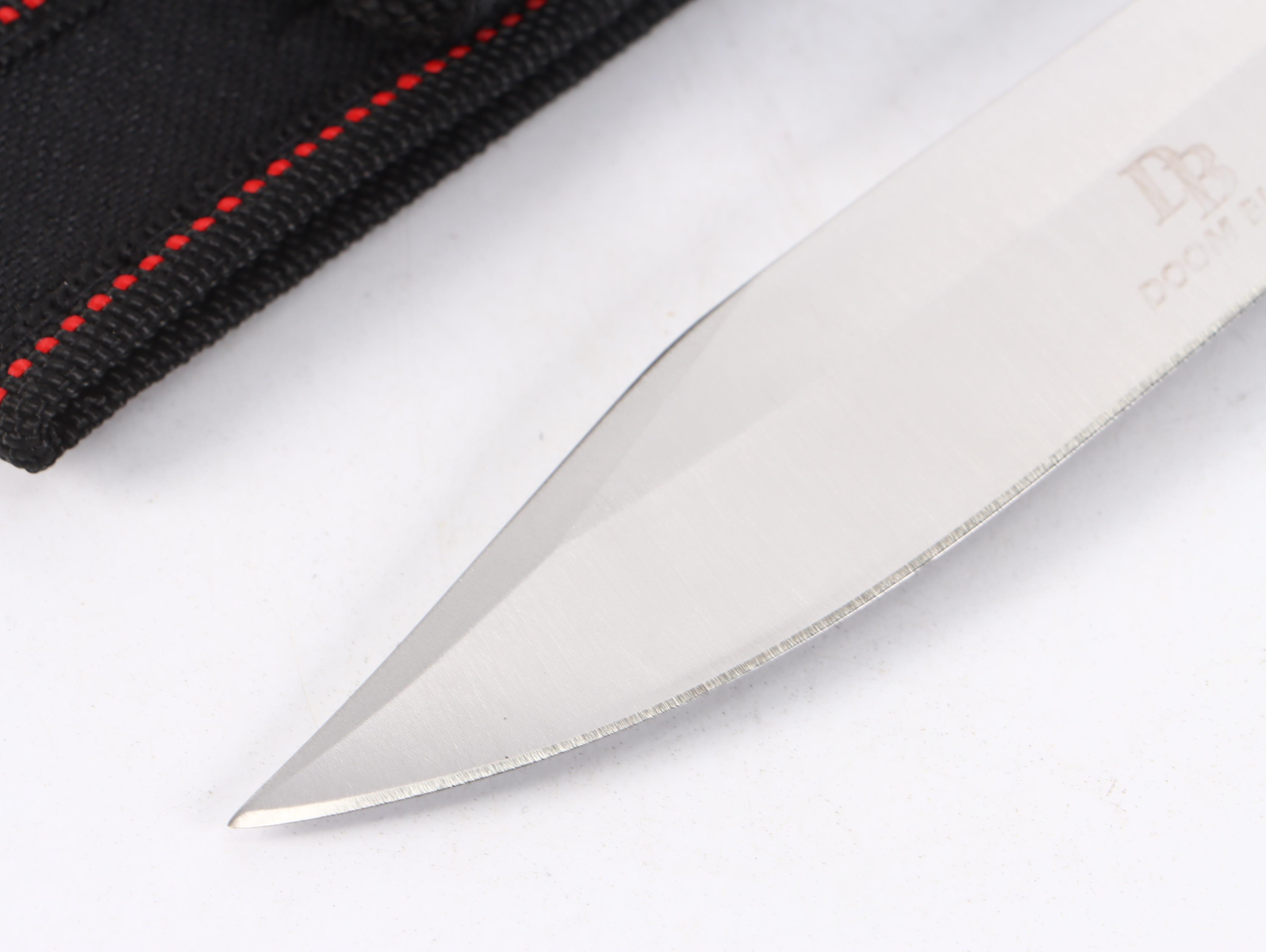 Doom Blade Stainless Steel and Wooden Handled Fixed Blade Knife with Scabbard