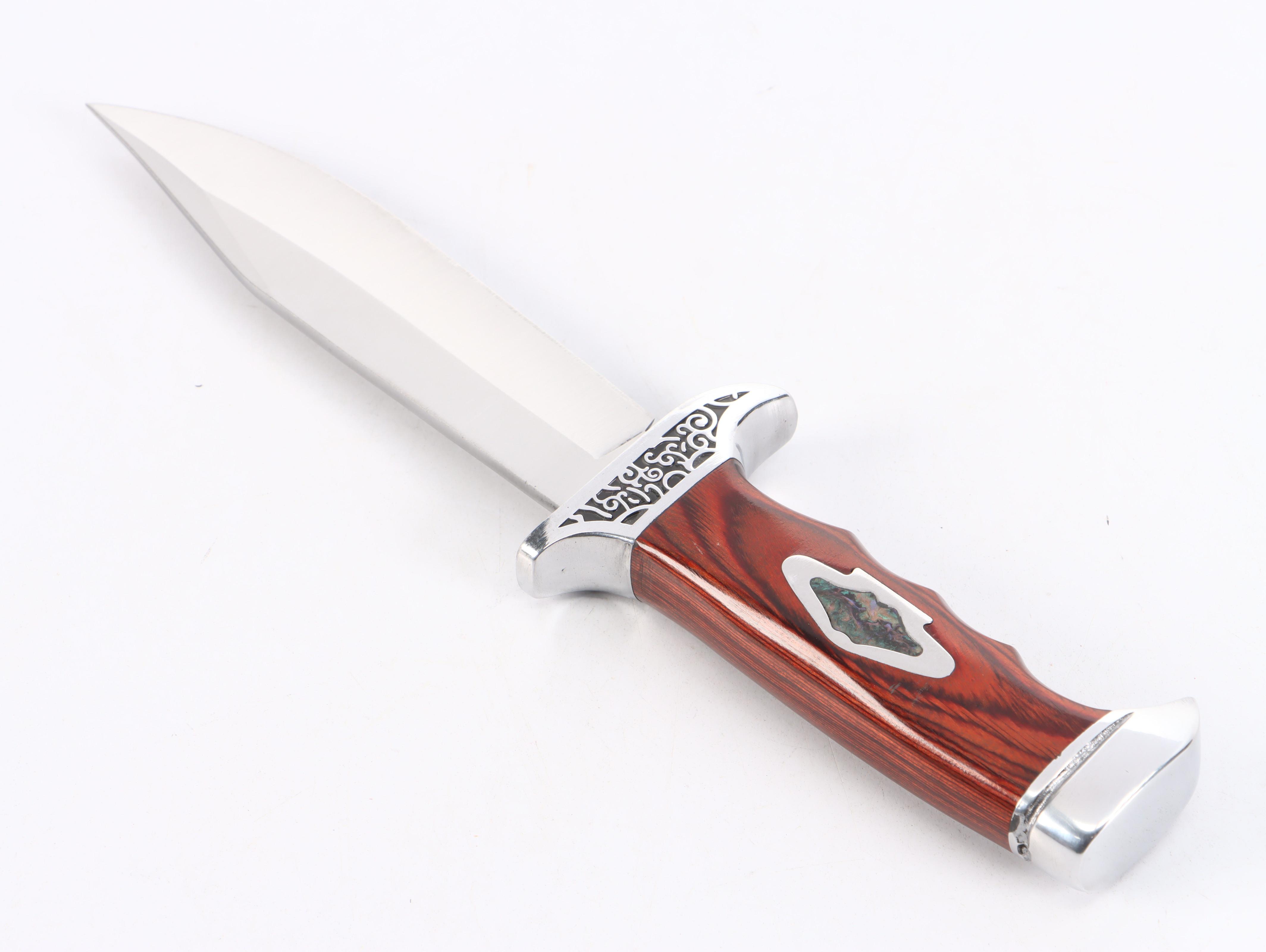 Doom Blade Stainless Steel and Wooden Handled Fixed Blade Knife with Scabbard