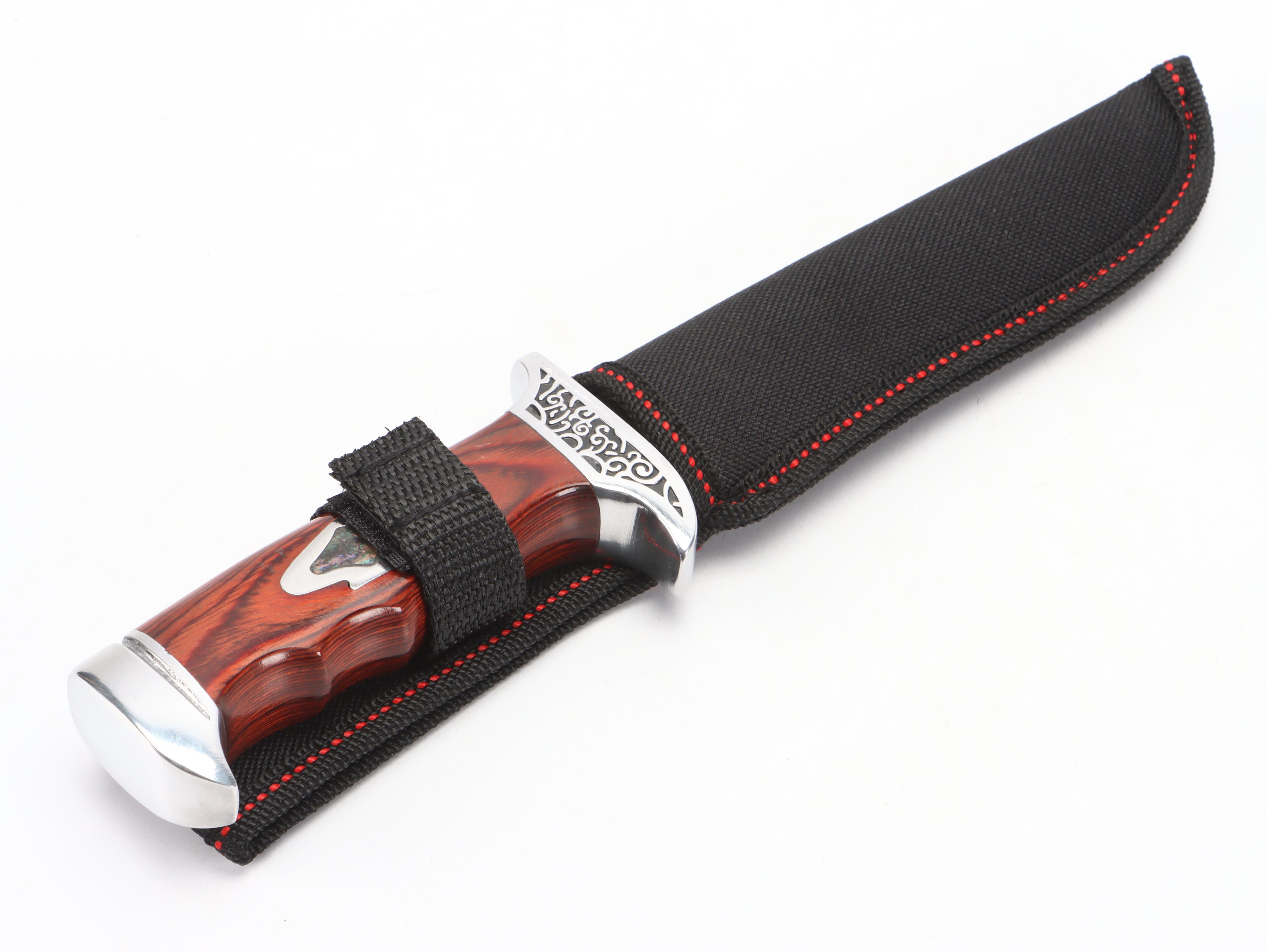 Doom Blade Stainless Steel and Wooden Handled Fixed Blade Knife with Scabbard