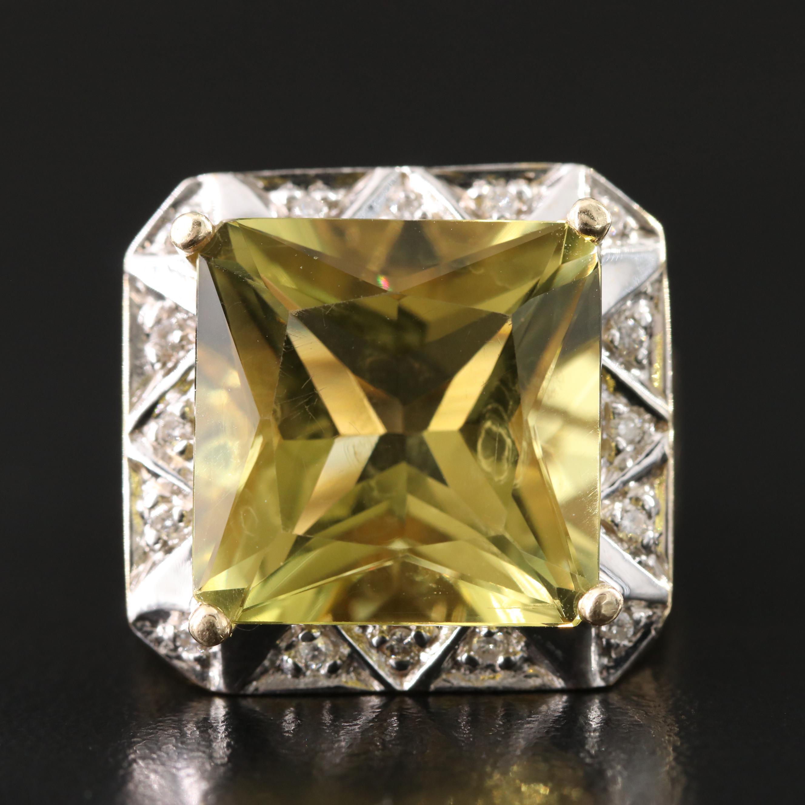 14K 12.94 CT Citrine and Diamond Ring