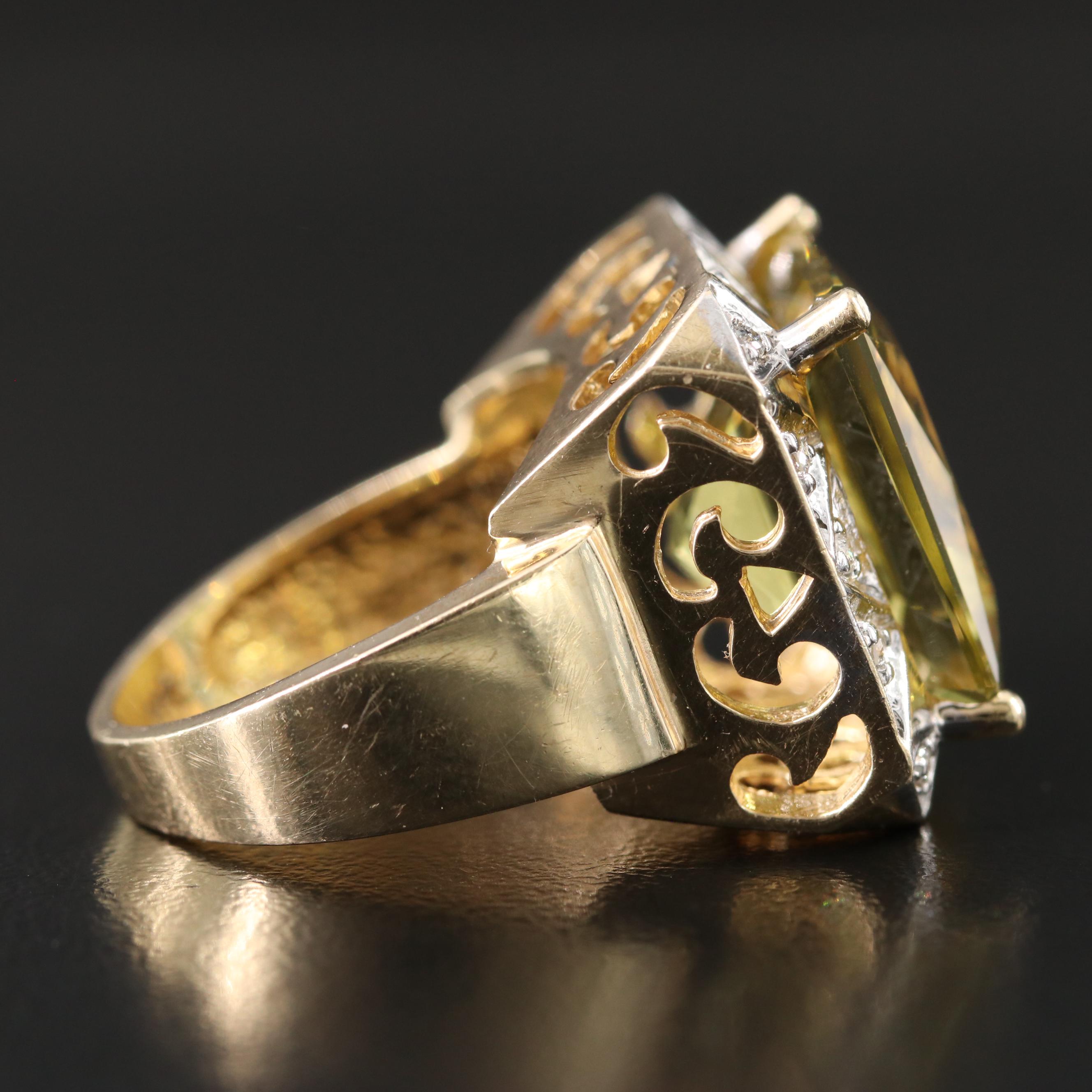 14K 12.94 CT Citrine and Diamond Ring