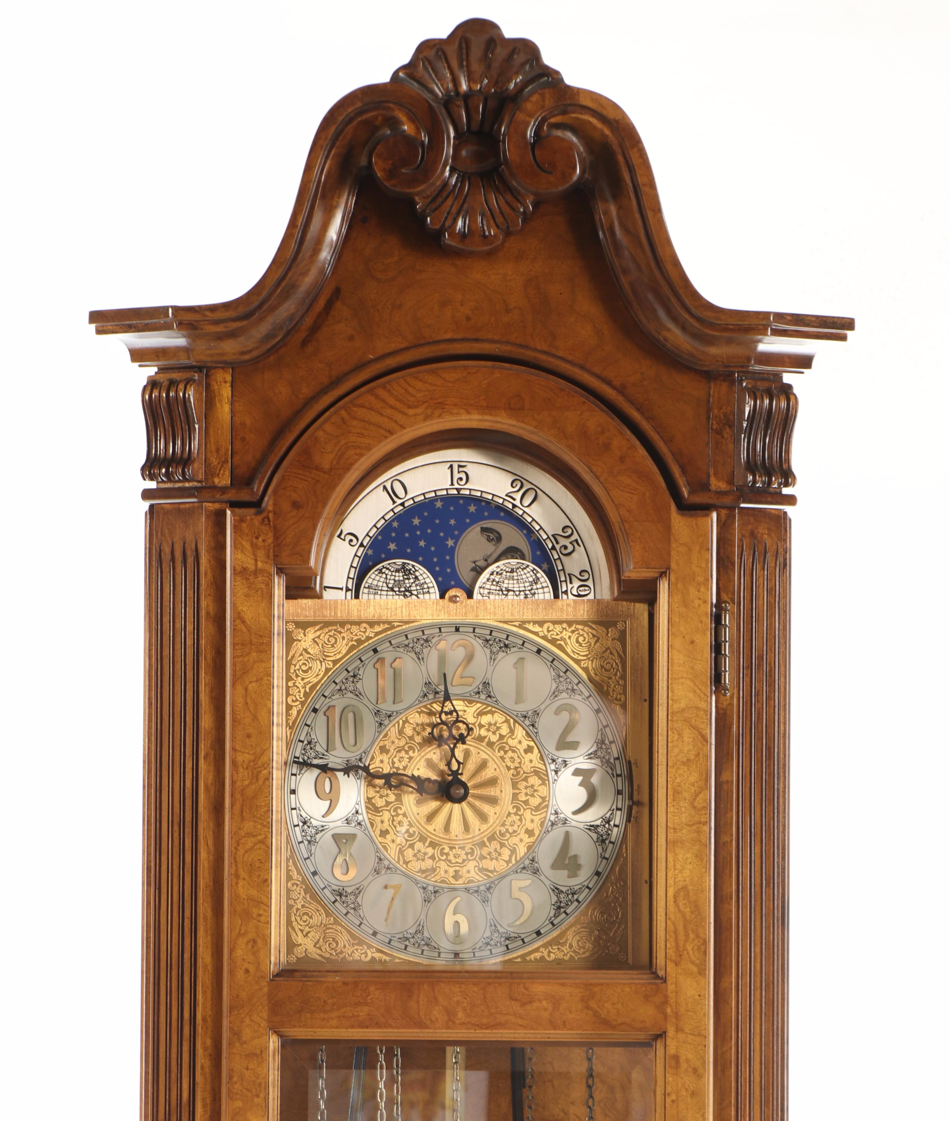 Ridgeway French Burl Wood Grandfather Clock