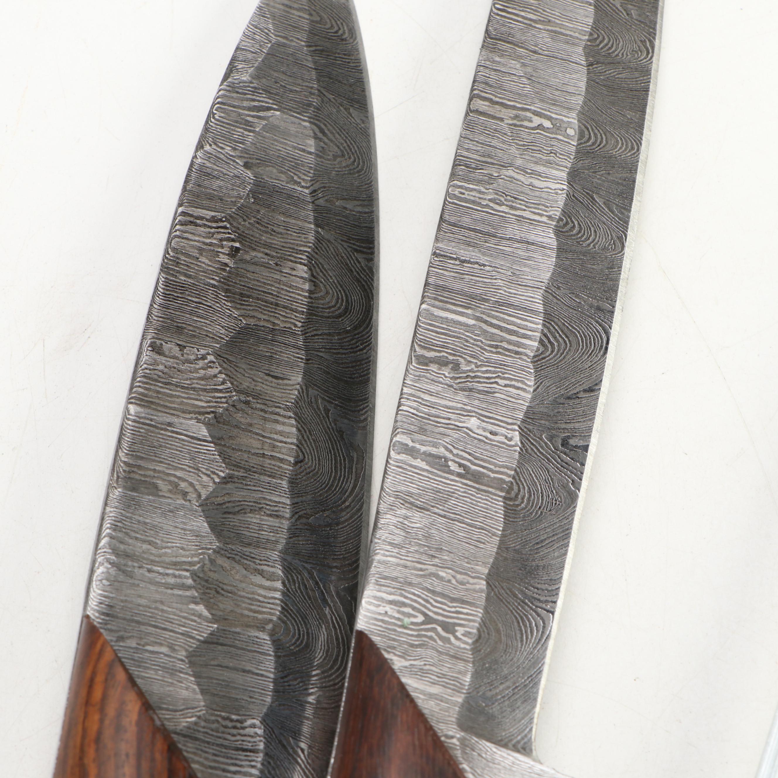 Damascus Steel and Wooden Handled Chef'f Knife Set in Canvas Roll