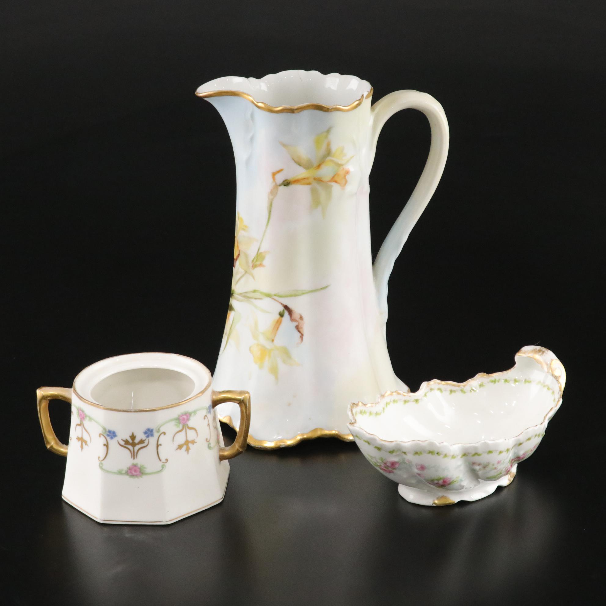 Haviland Limoges Gilt Pitcher & Other French Porcelain Tableware