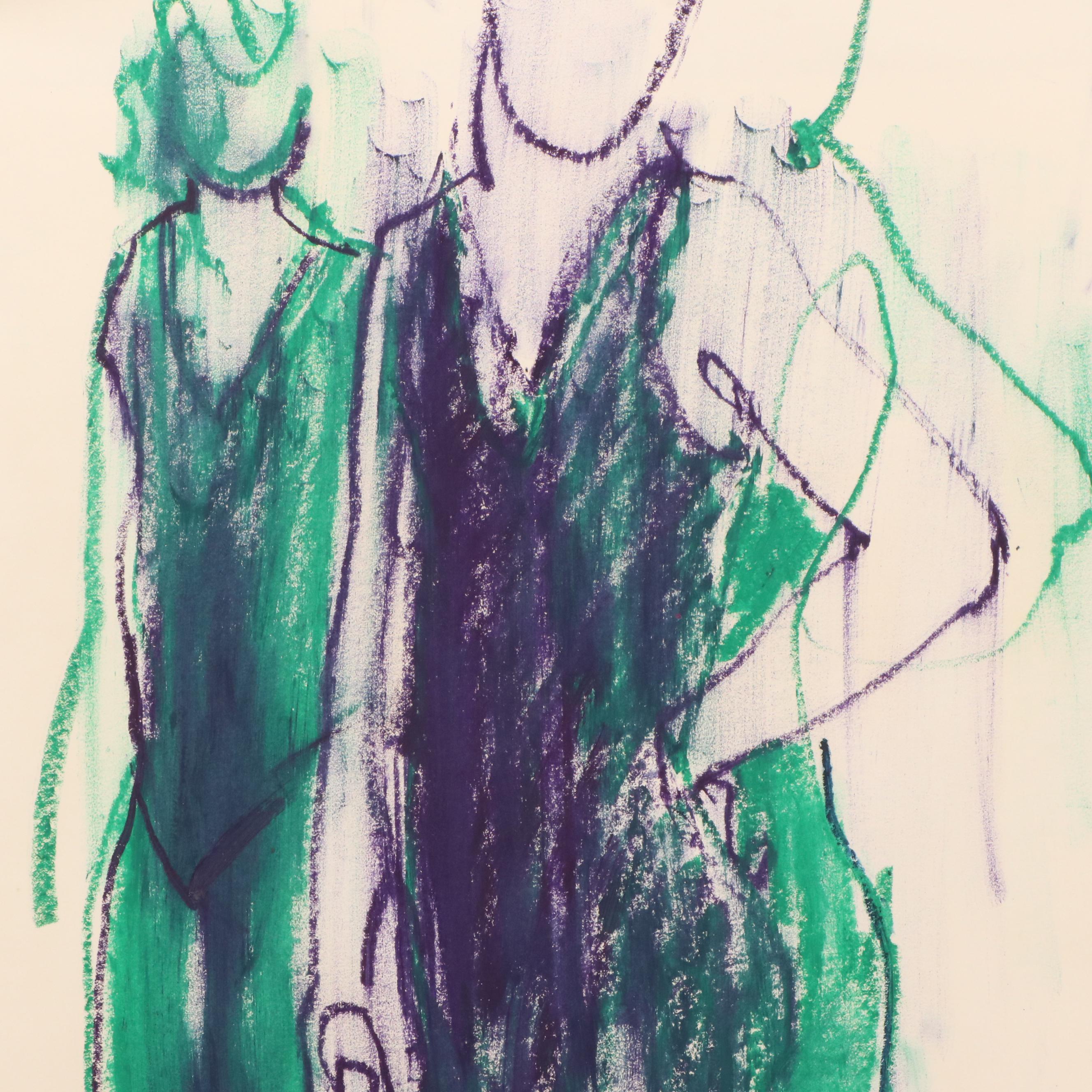 Jack Meanwell Modern Figural Oil Pastel Drawing, 1979