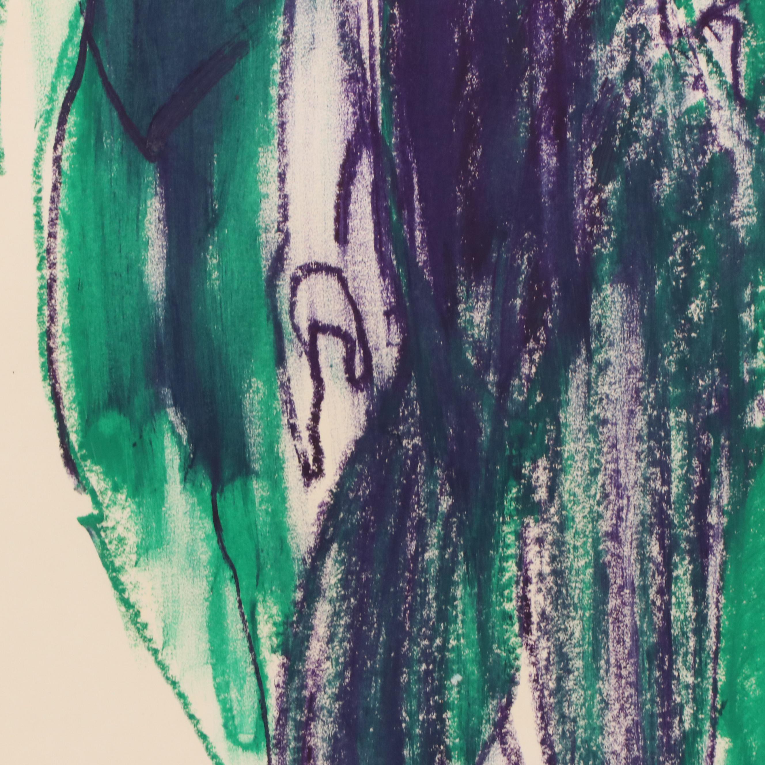 Jack Meanwell Modern Figural Oil Pastel Drawing, 1979