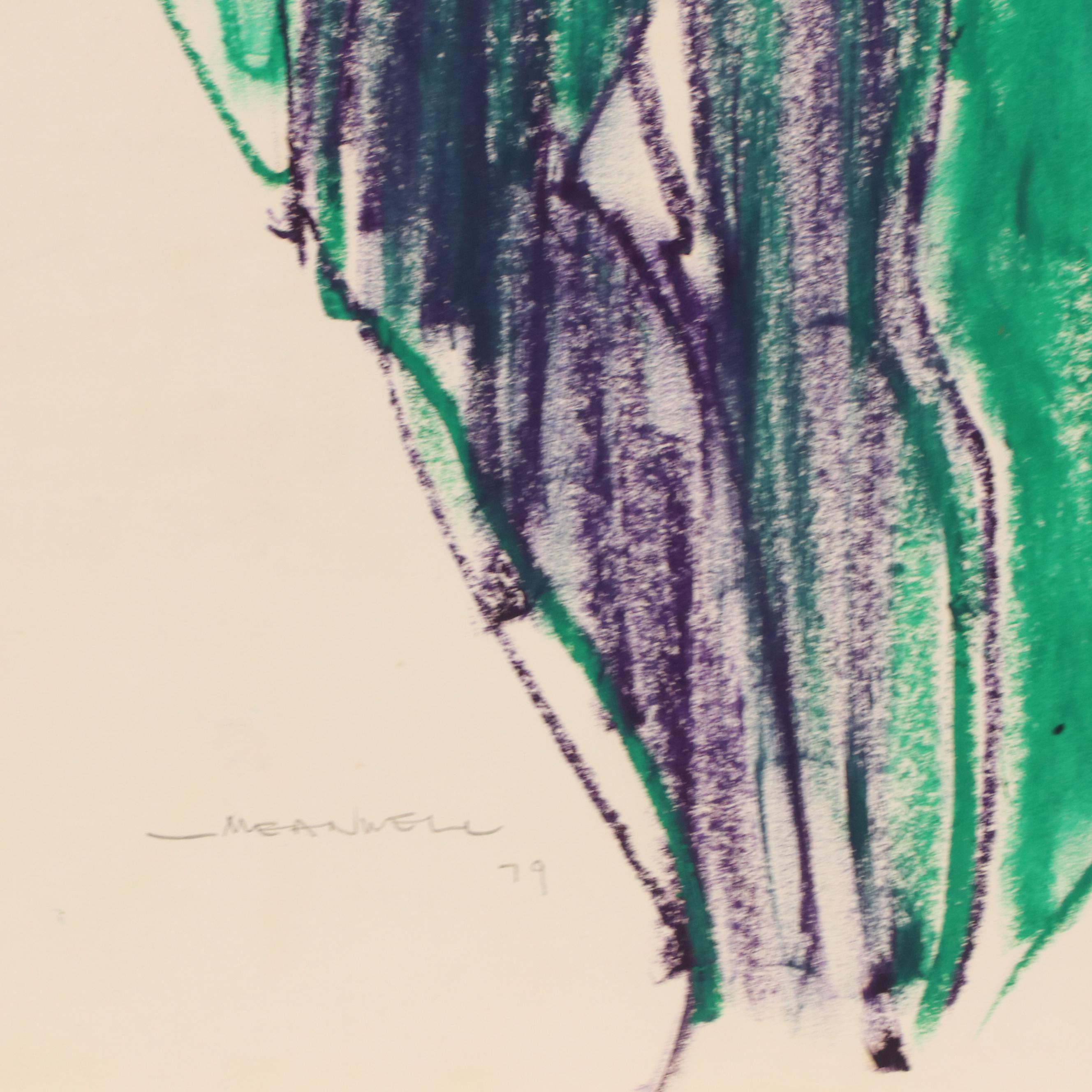 Jack Meanwell Modern Figural Oil Pastel Drawing, 1979