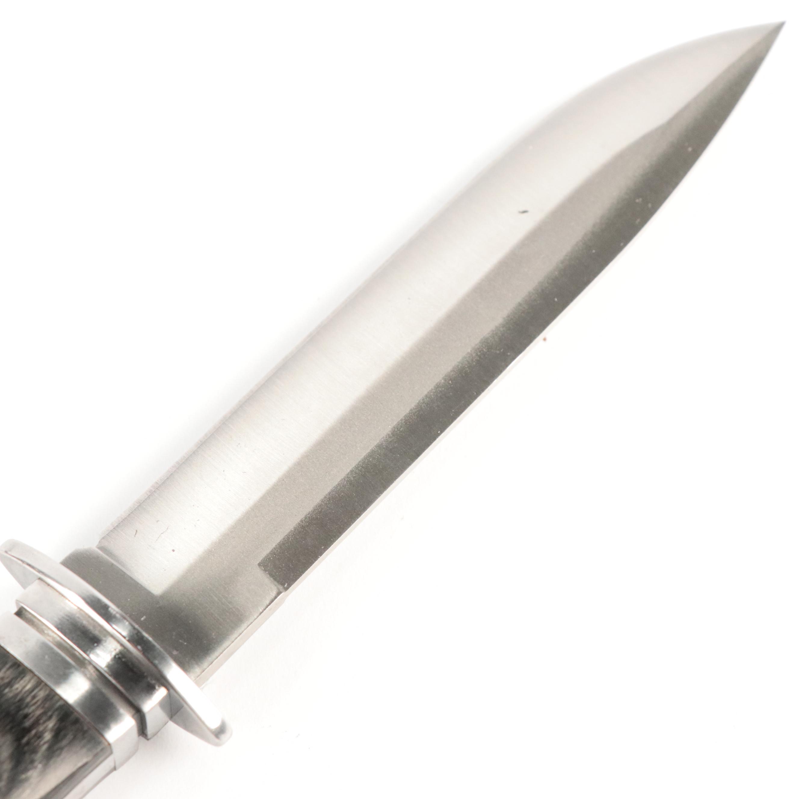 Damascus Steel and Antler Handled Skinner Knives with Hunting Knife