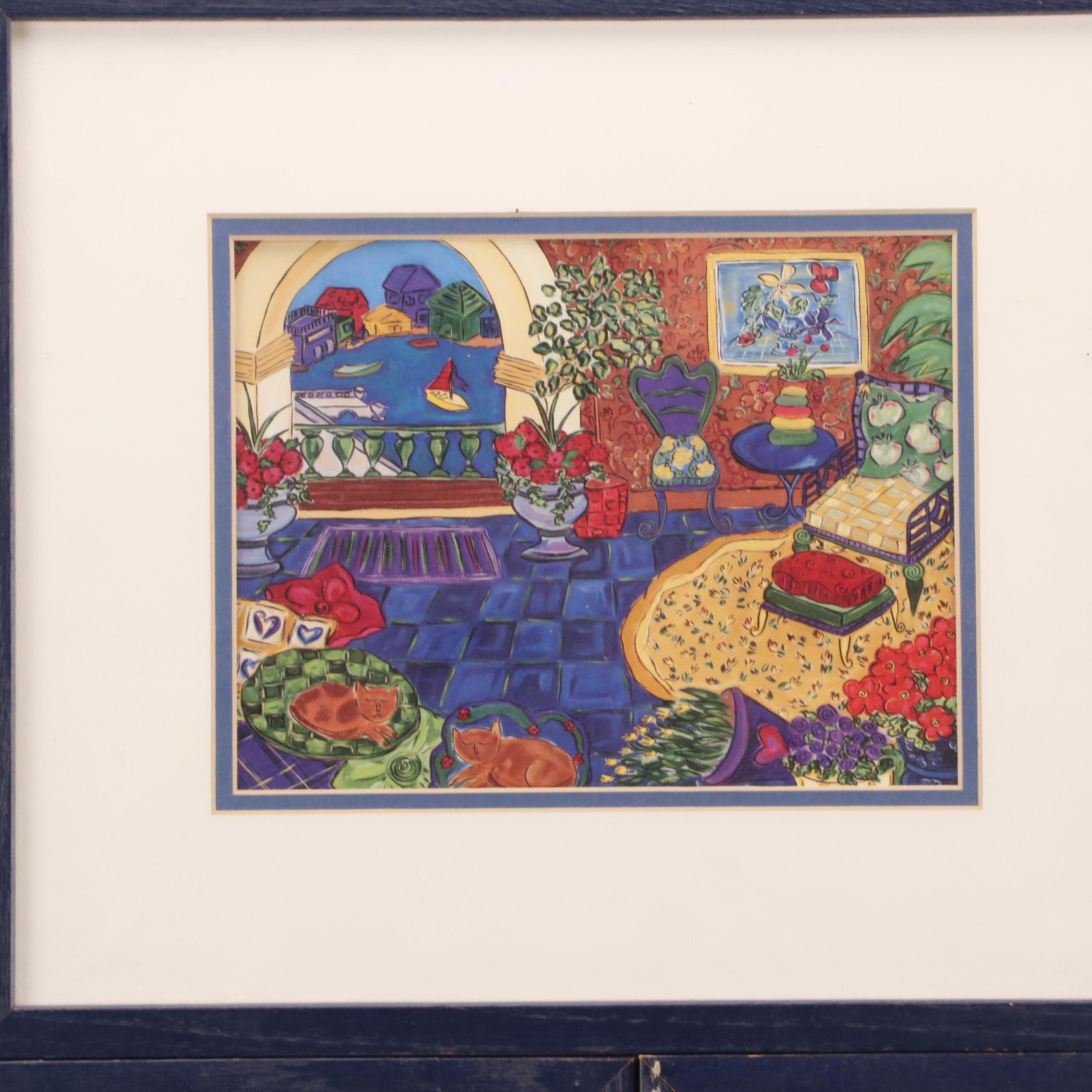 Offset Lithographs of Stylized Interior Scenes, 21st Century