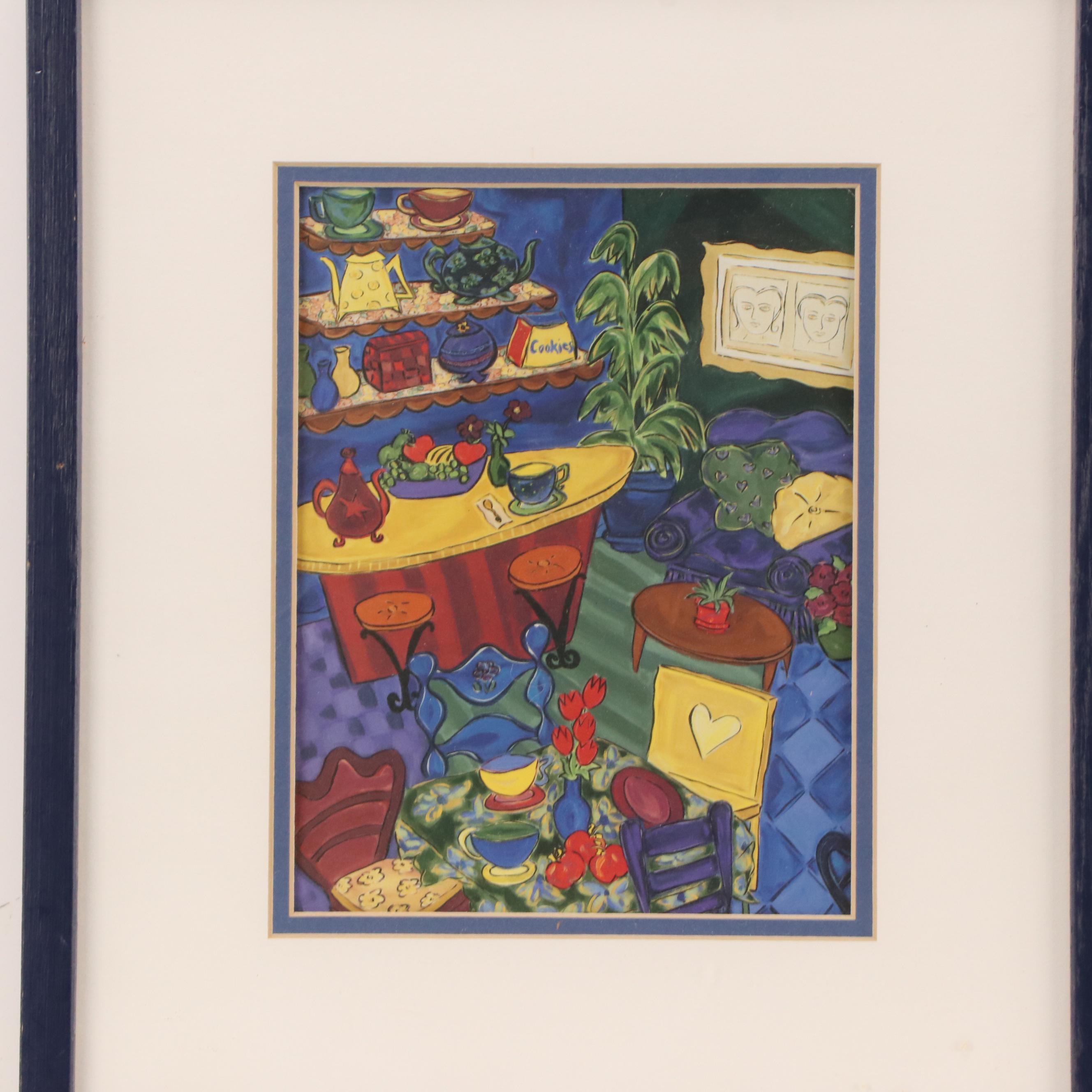 Offset Lithographs of Stylized Interior Scenes, 21st Century