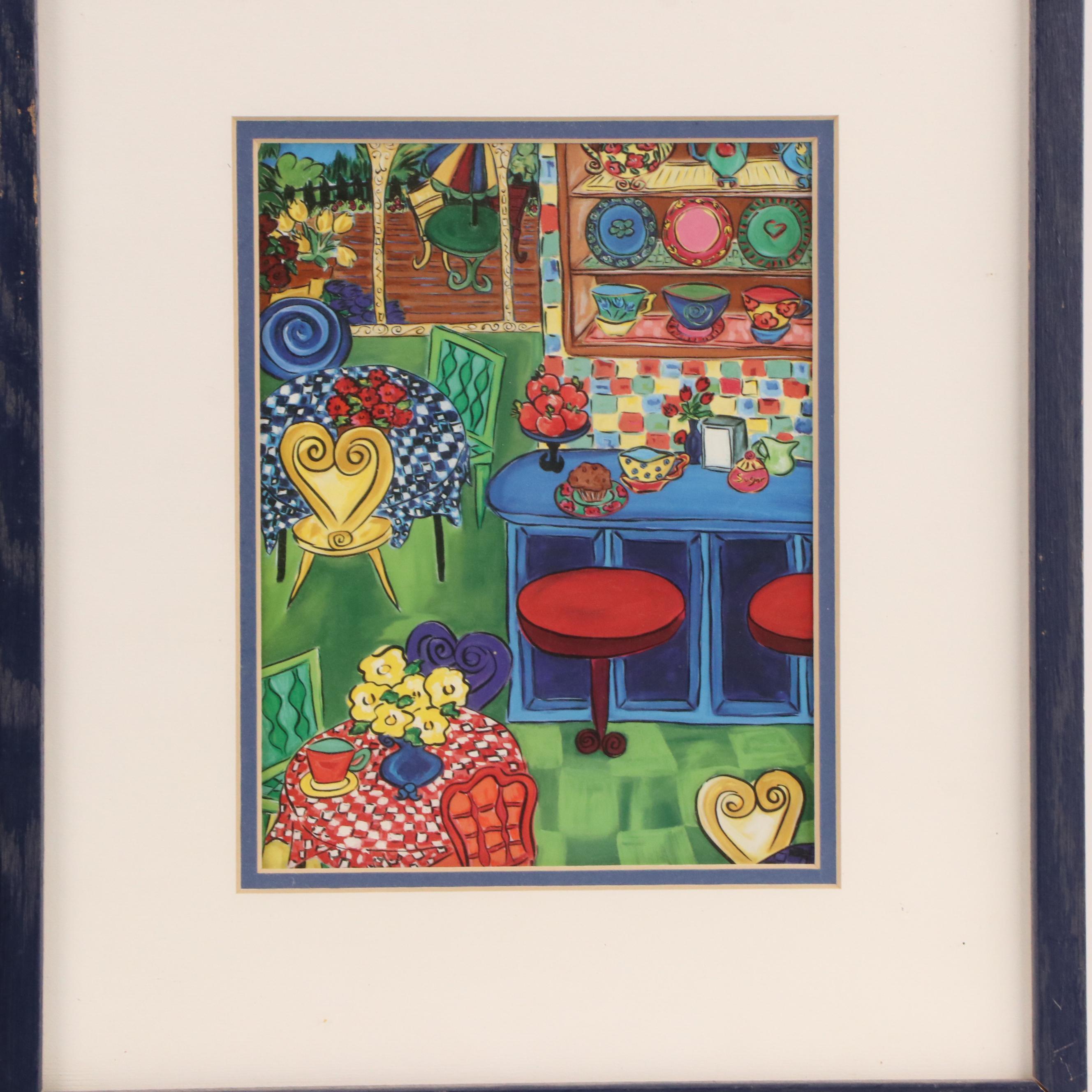 Offset Lithographs of Stylized Interior Scenes, 21st Century