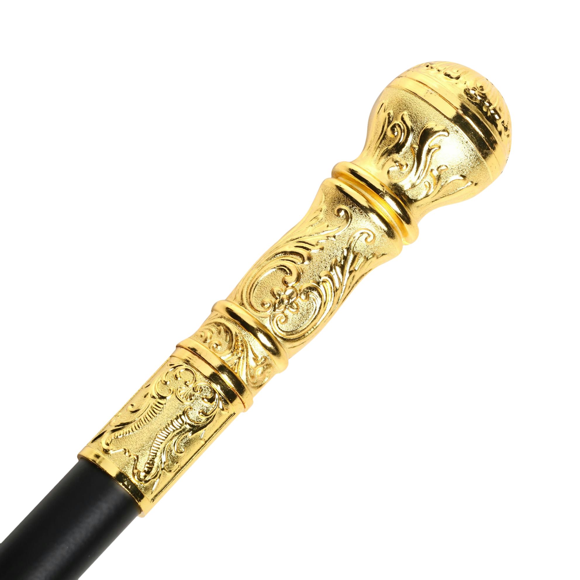 Embossed Acanthus Leaf Gold Tone Handle Sword Cane