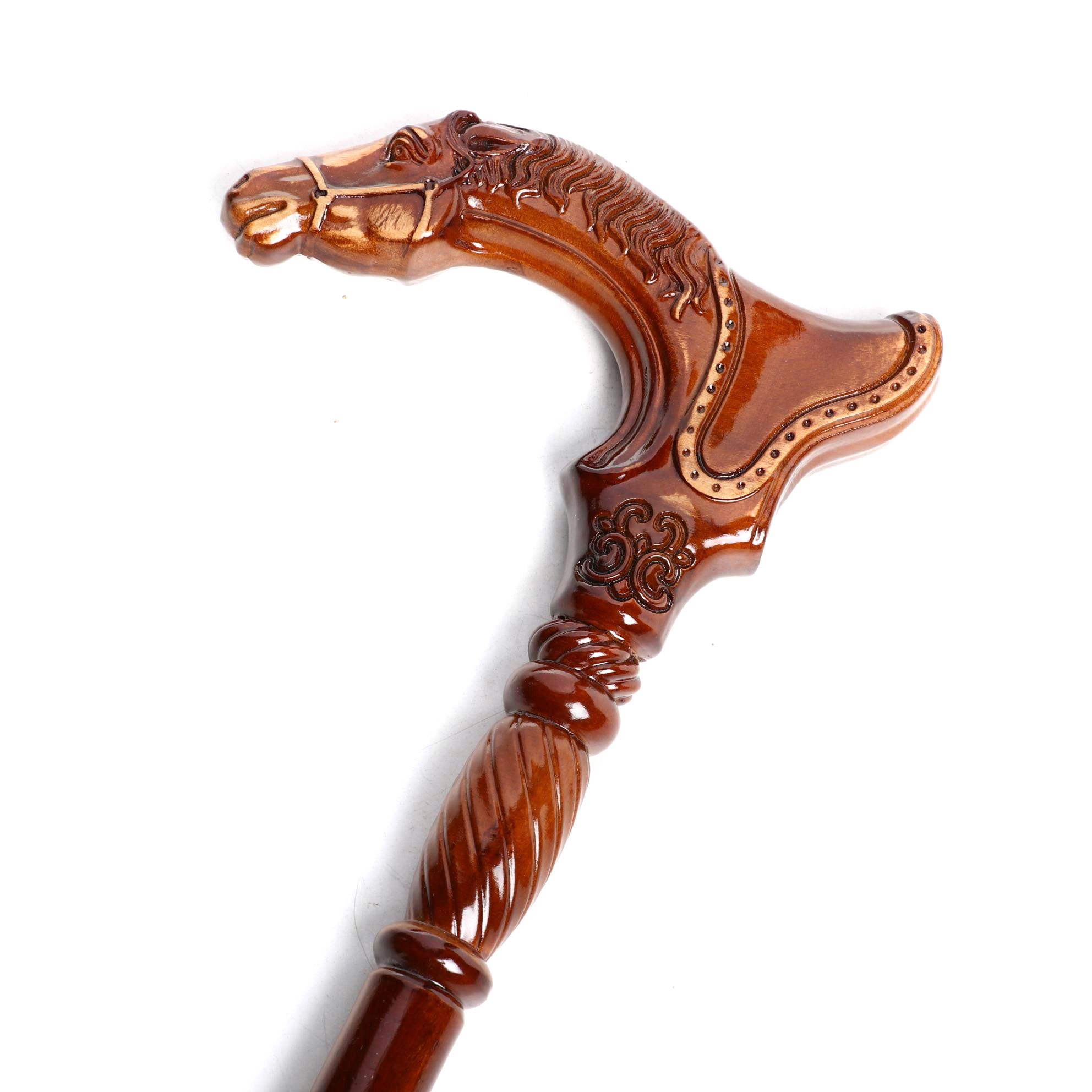 Carved Wood Horse Head Derby-Handled Cane