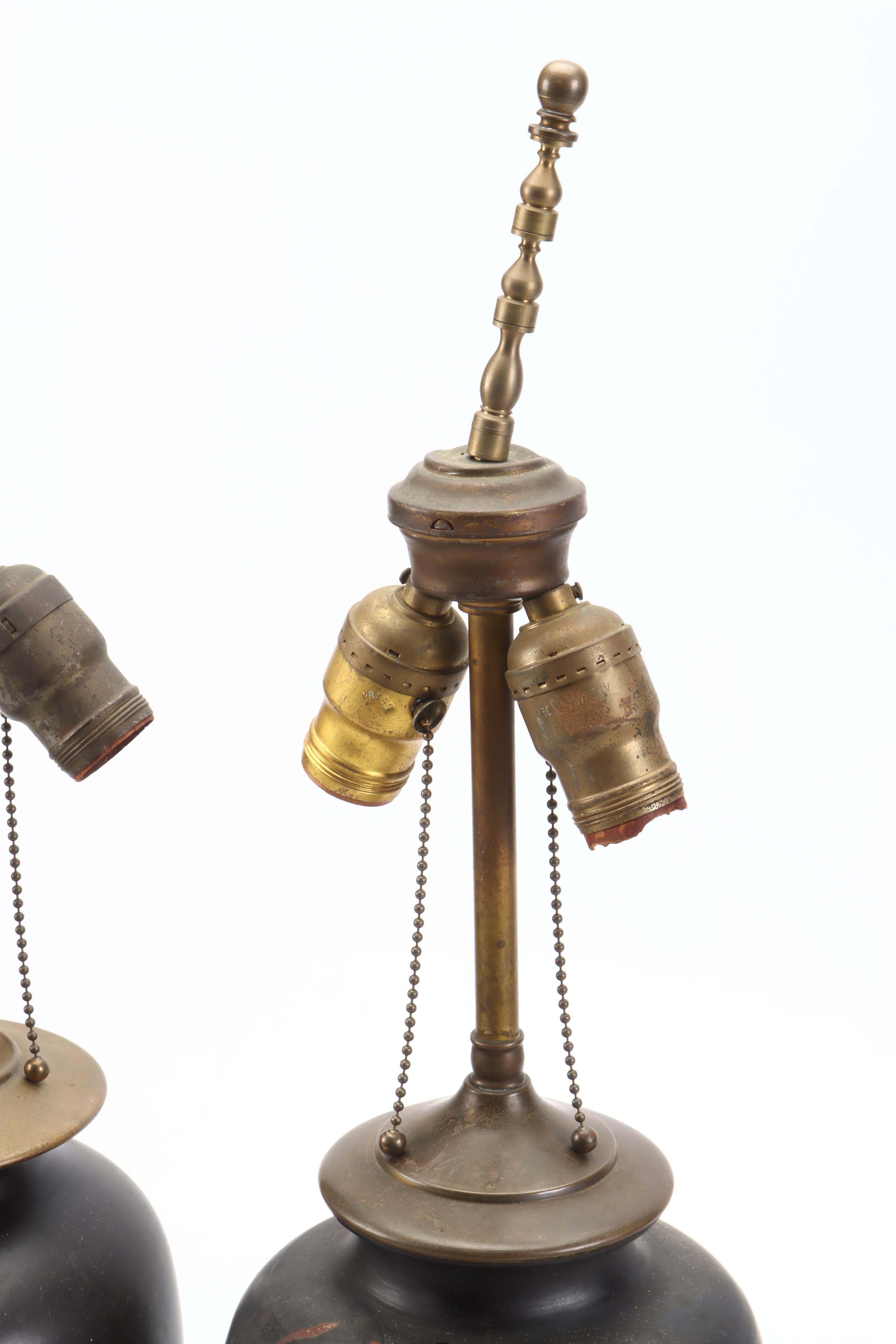 Japanese Hand-Painted Ceramic and Metal Table Lamps, Mid-20th Century