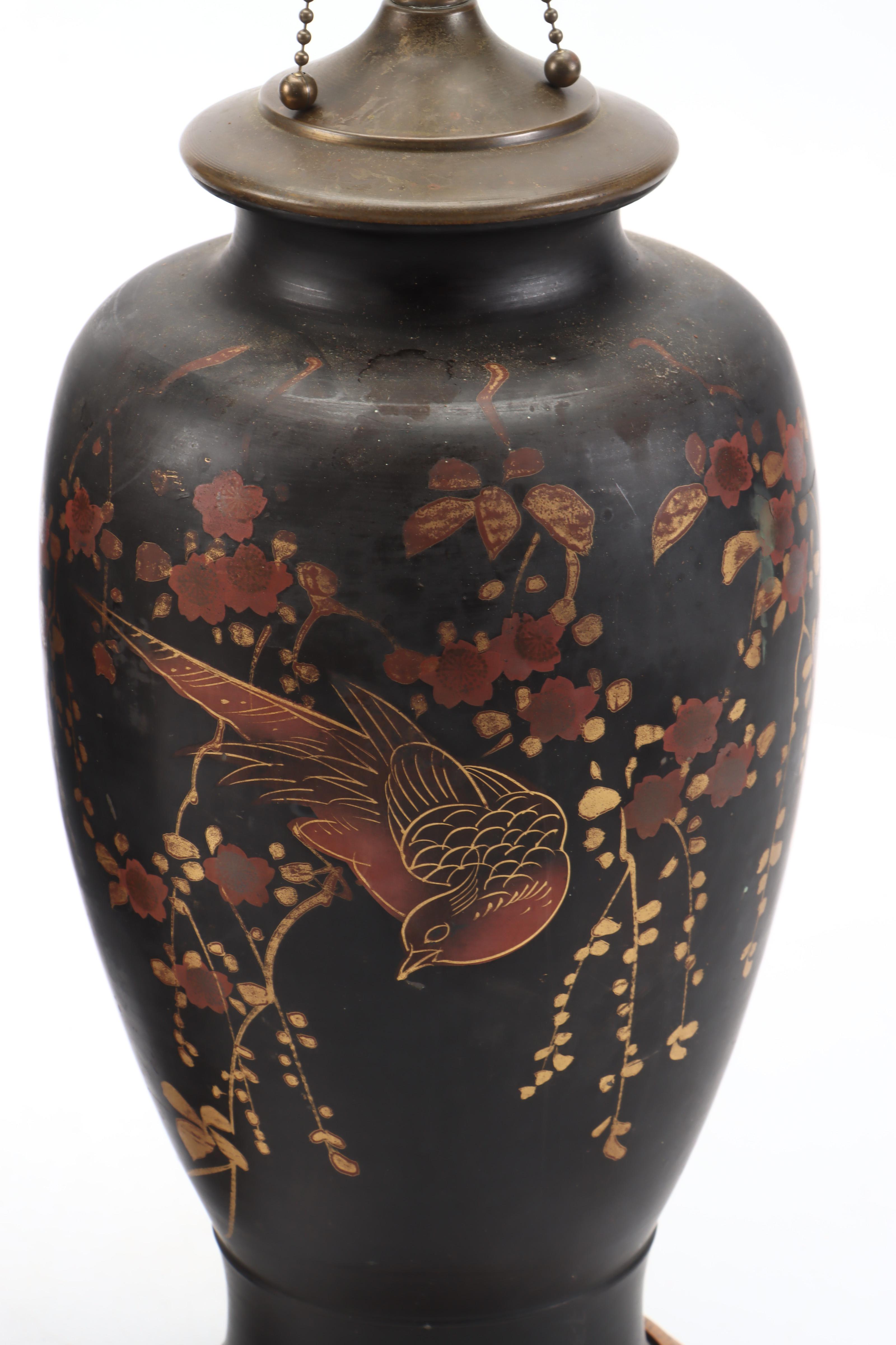 Japanese Hand-Painted Ceramic and Metal Table Lamps, Mid-20th Century
