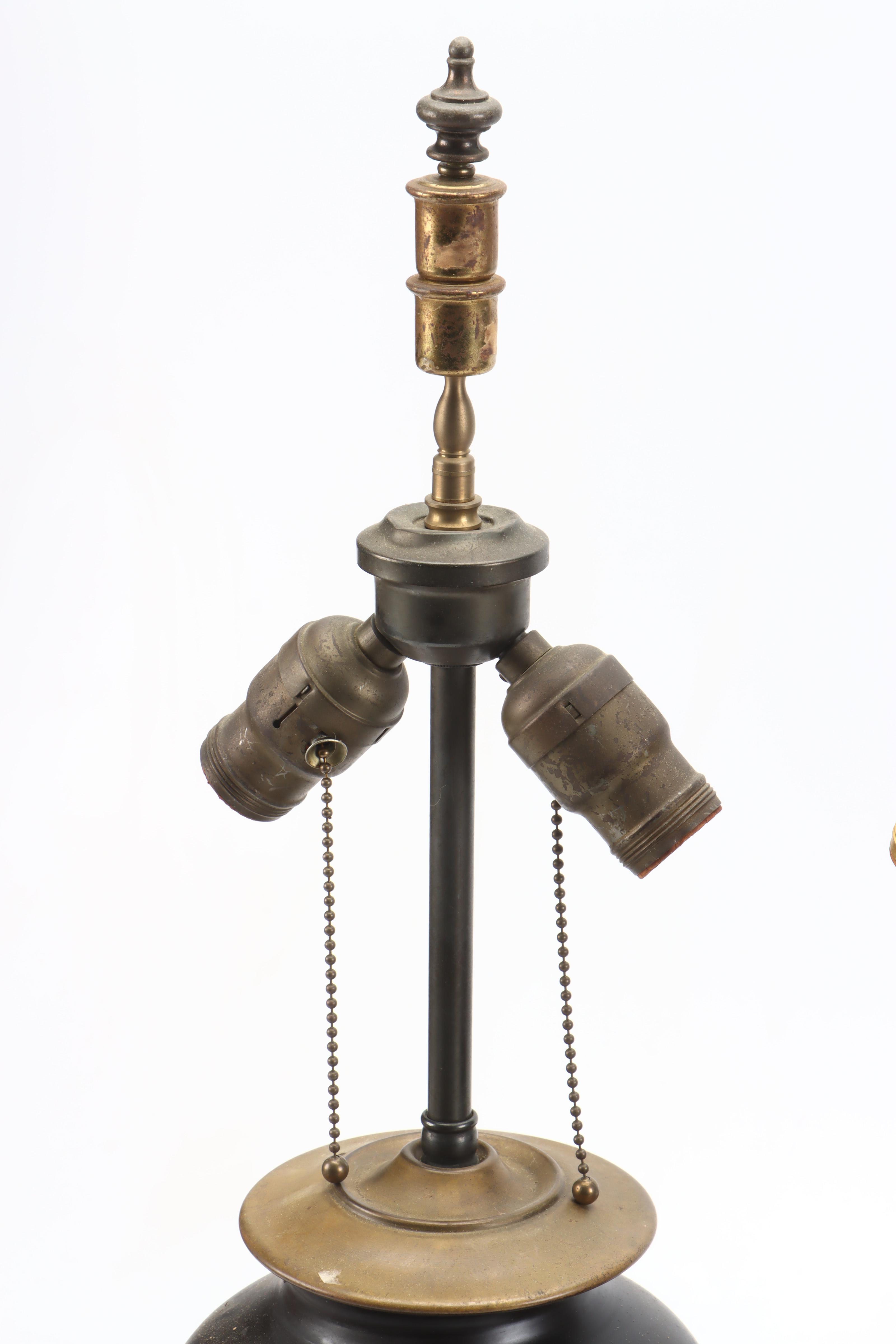 Japanese Hand-Painted Ceramic and Metal Table Lamps, Mid-20th Century