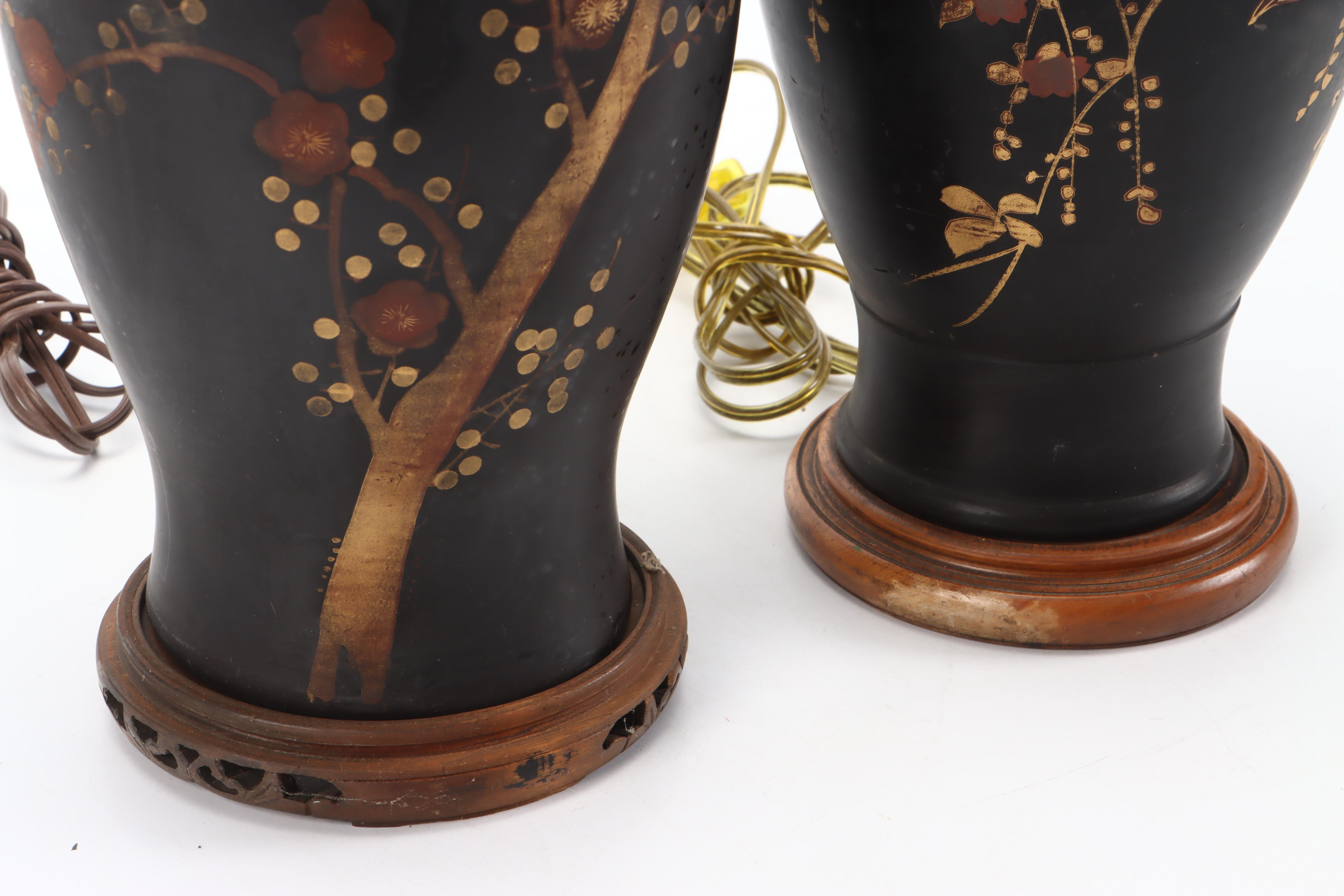 Japanese Hand-Painted Ceramic and Metal Table Lamps, Mid-20th Century