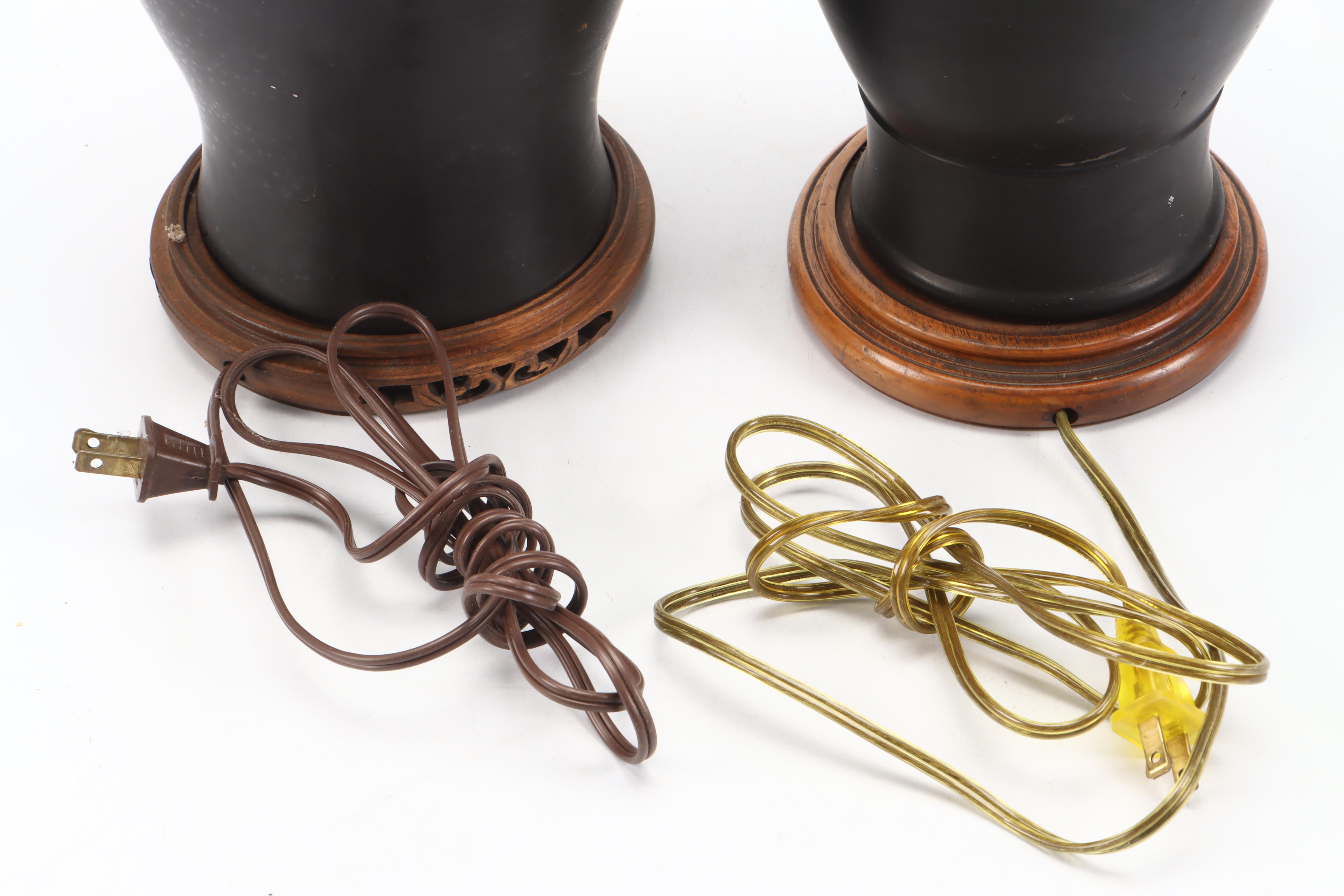 Japanese Hand-Painted Ceramic and Metal Table Lamps, Mid-20th Century