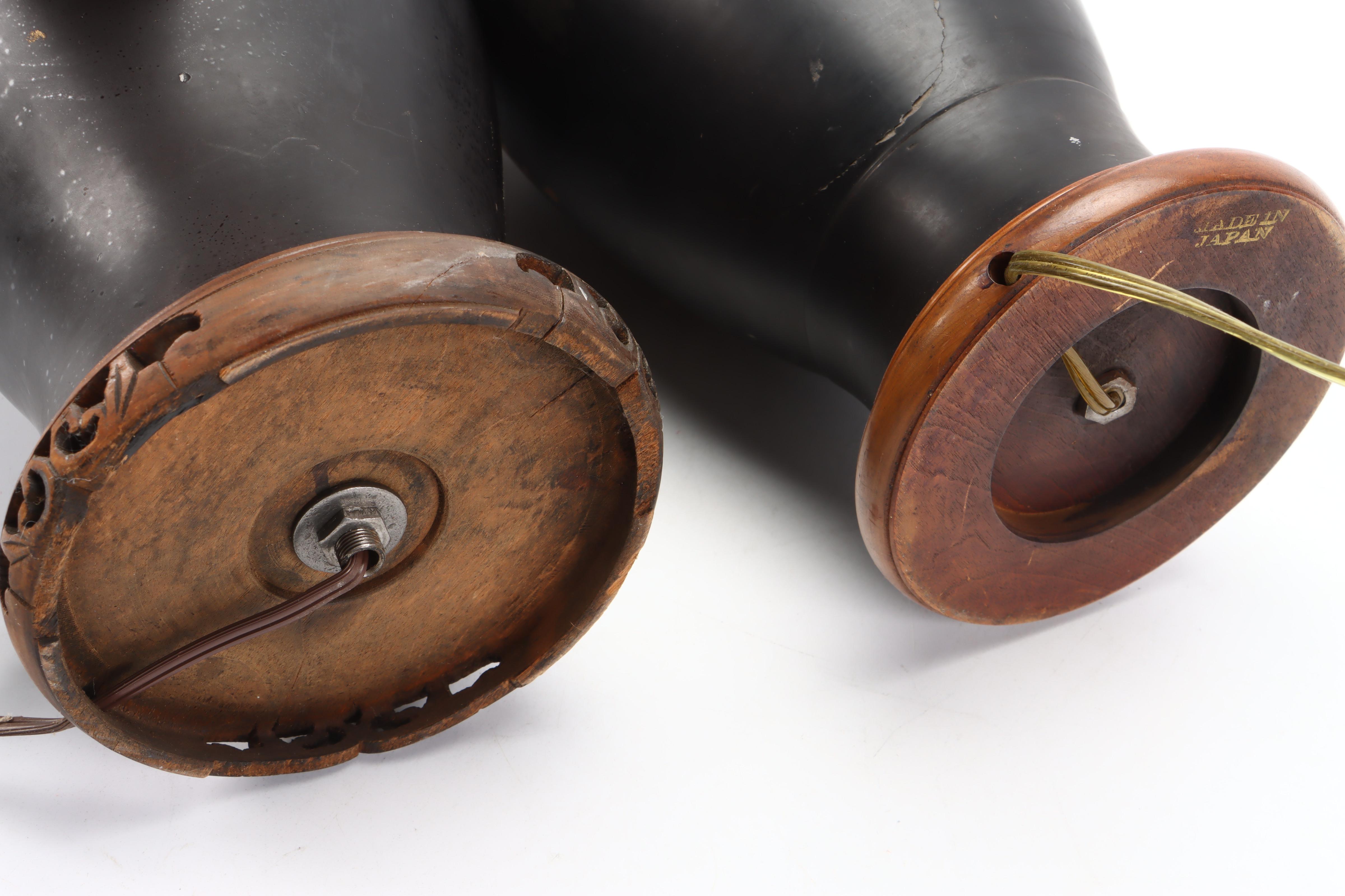 Japanese Hand-Painted Ceramic and Metal Table Lamps, Mid-20th Century