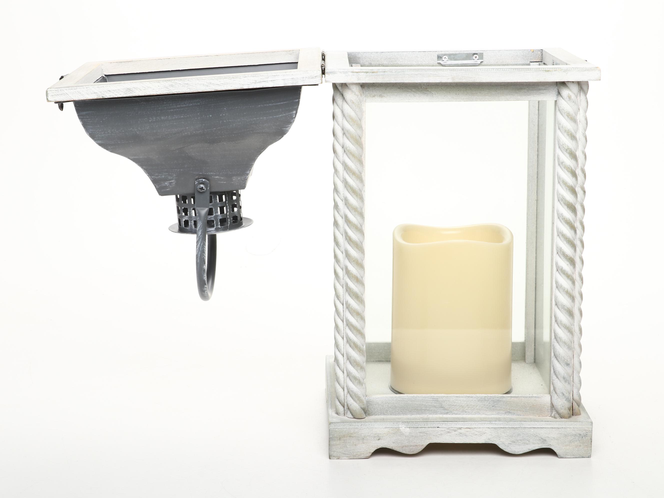 Pair of Wood and Metal Handled Lanterns with Electric Candles