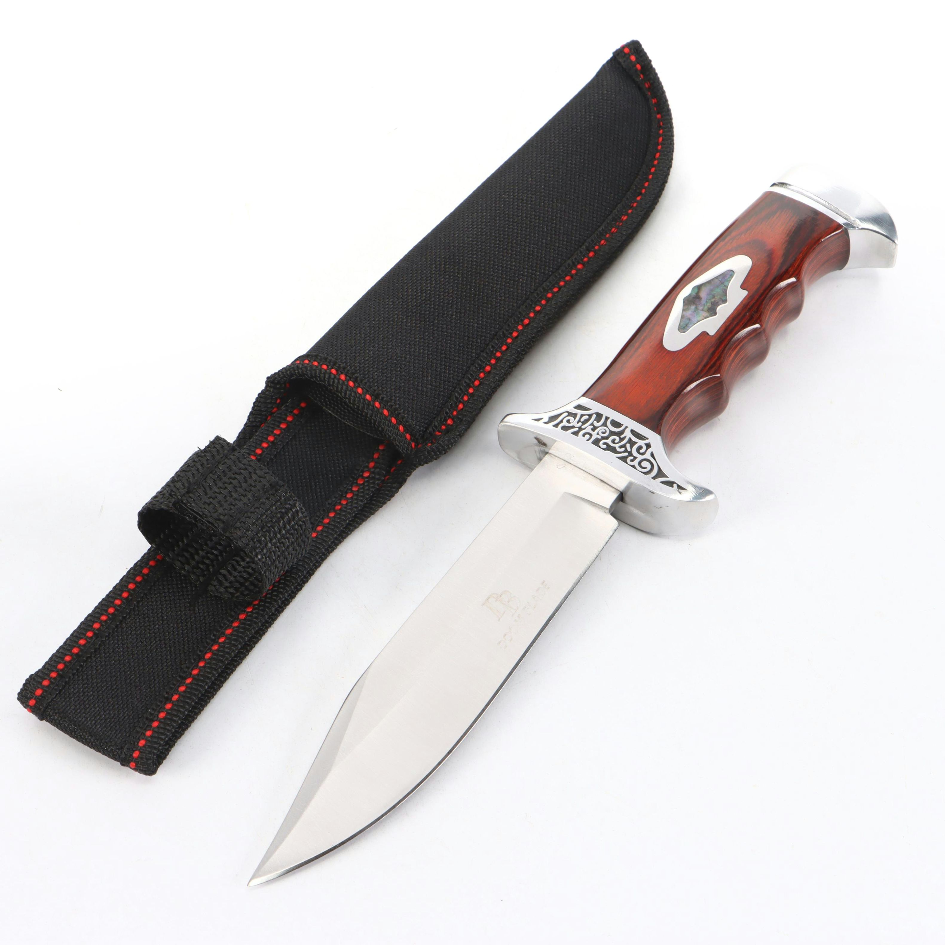 Doom Blade Stainless Steel and Wooden Handled Fixed Blade Knife with Scabbard