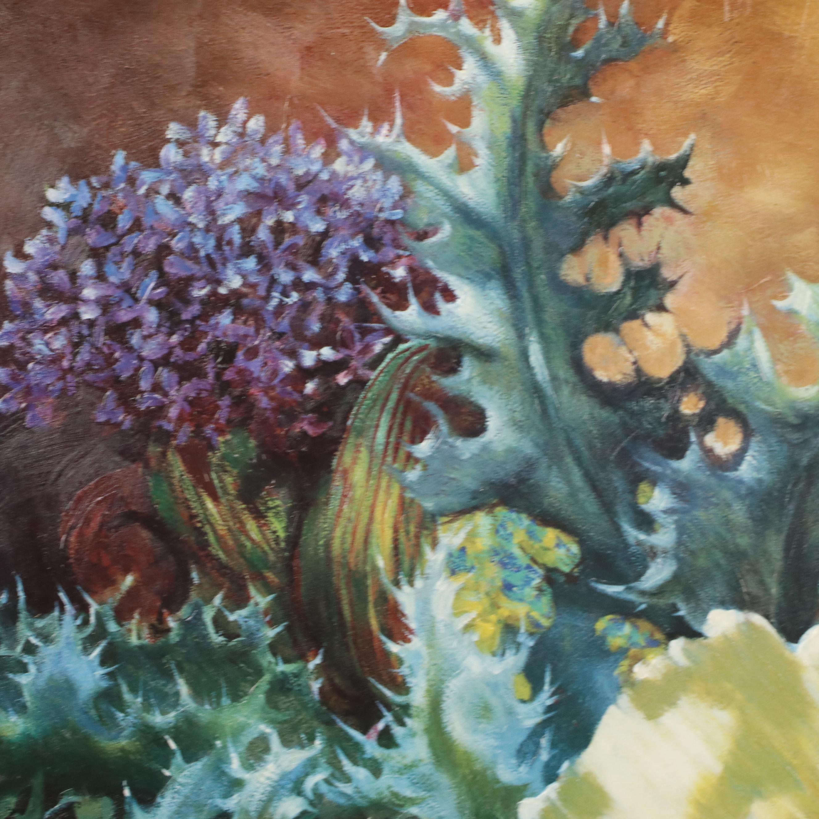 Large-Scale Embellished Offset Lithograph Floral Still Life