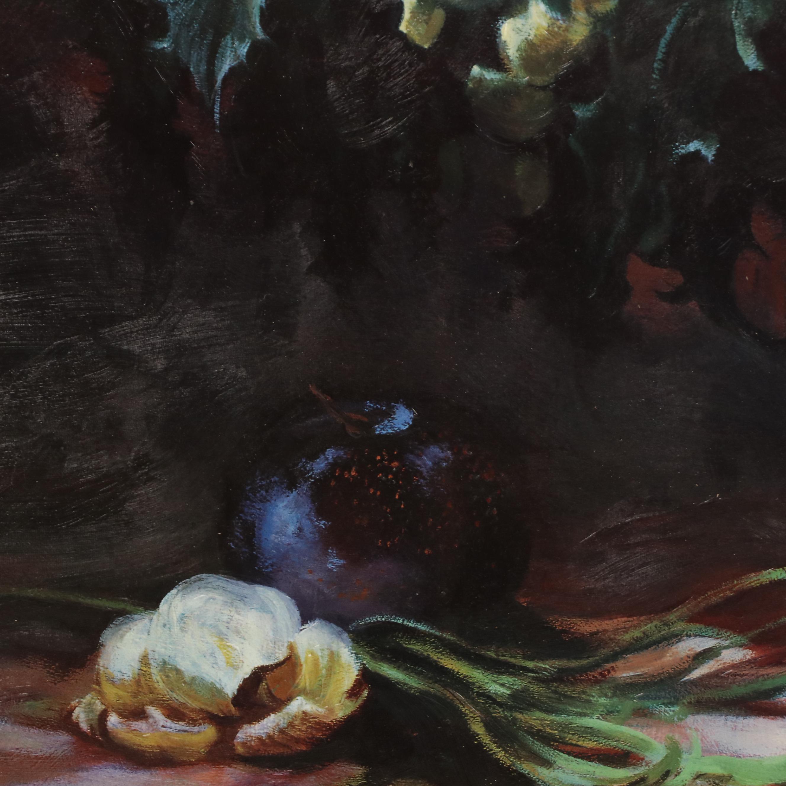 Large-Scale Embellished Offset Lithograph Floral Still Life