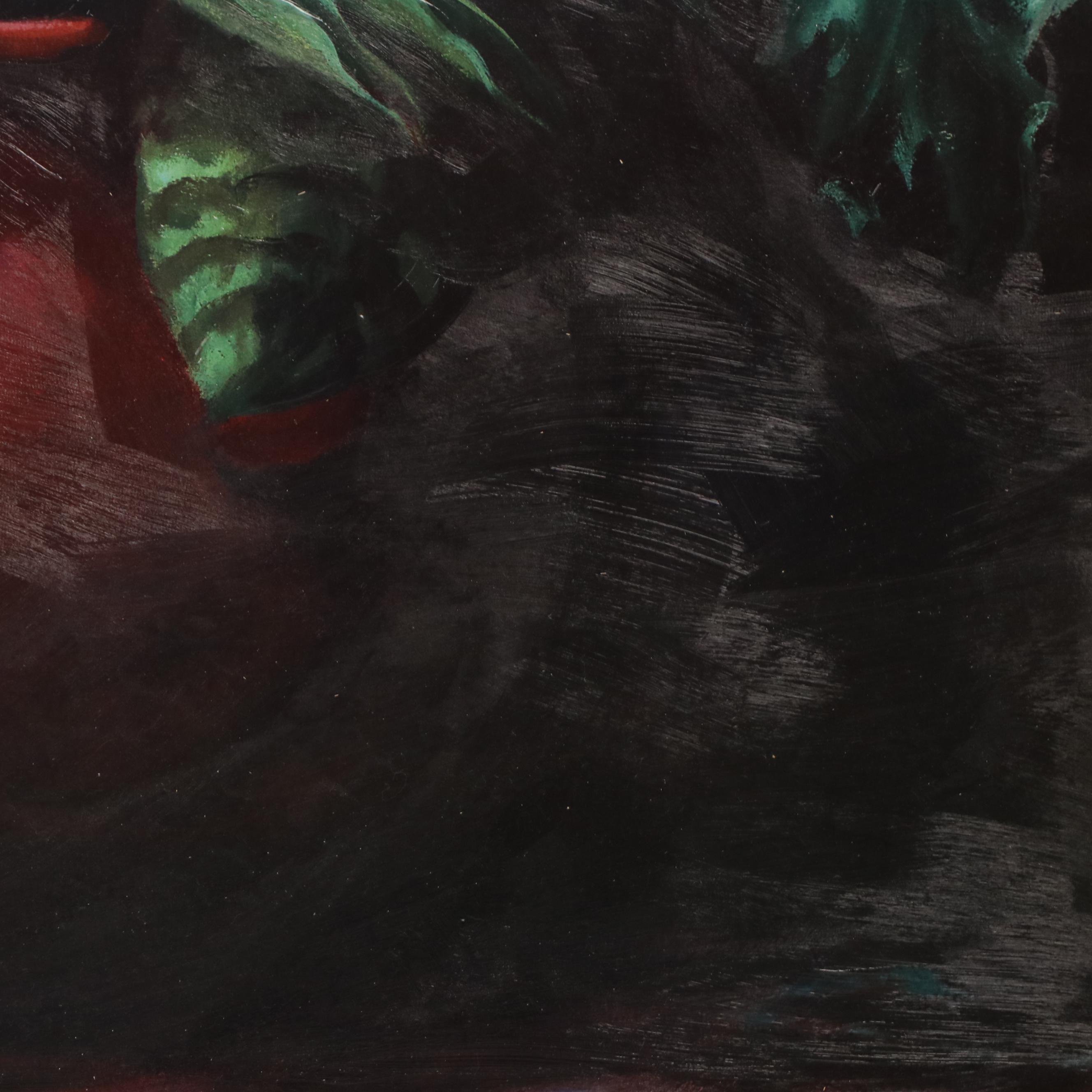 Large-Scale Embellished Offset Lithograph Floral Still Life