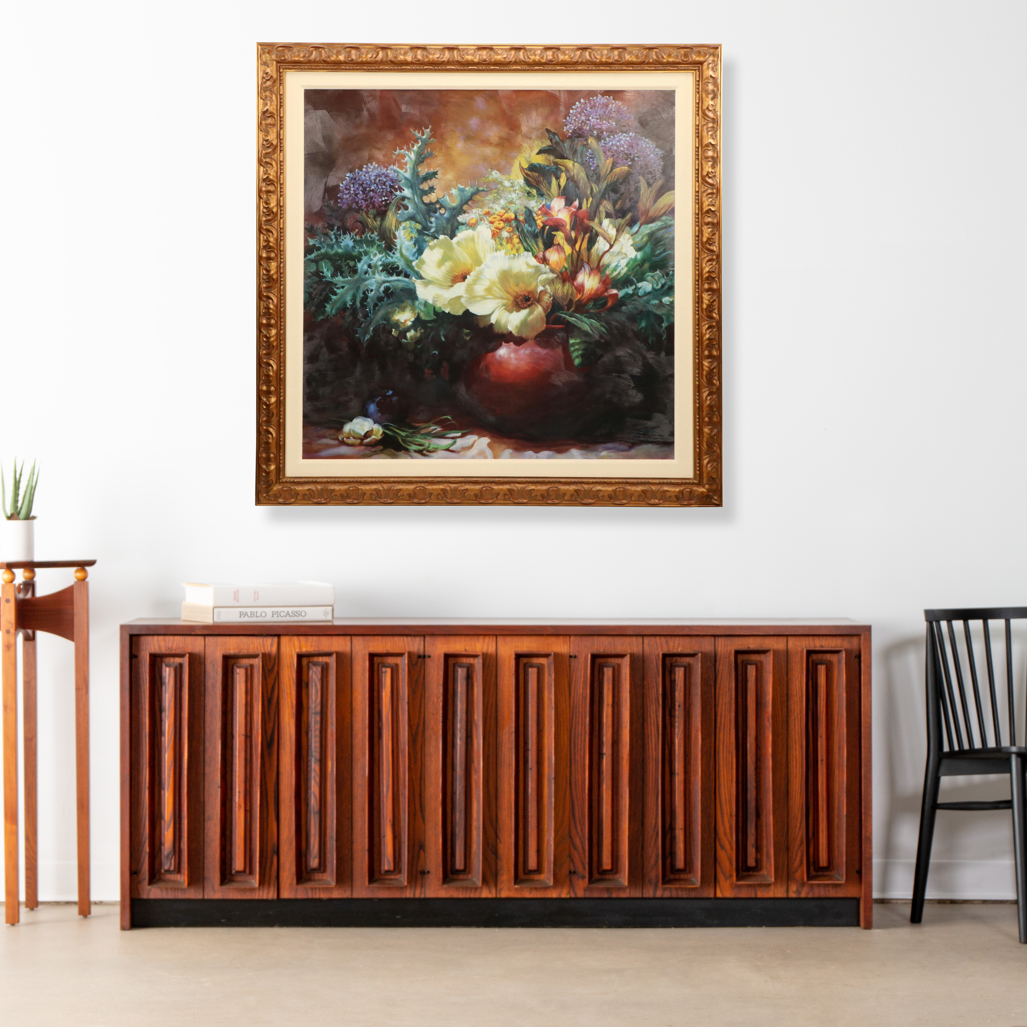 Large-Scale Embellished Offset Lithograph Floral Still Life