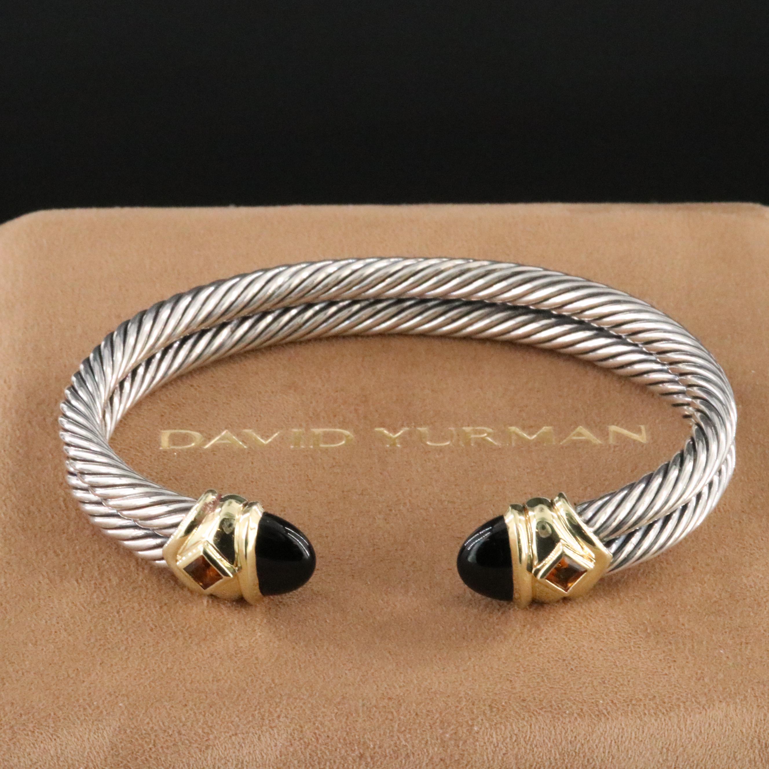 David Yurman Renaissance Sterling, 14K Black Onyx and Citrine Cuff Bracelet