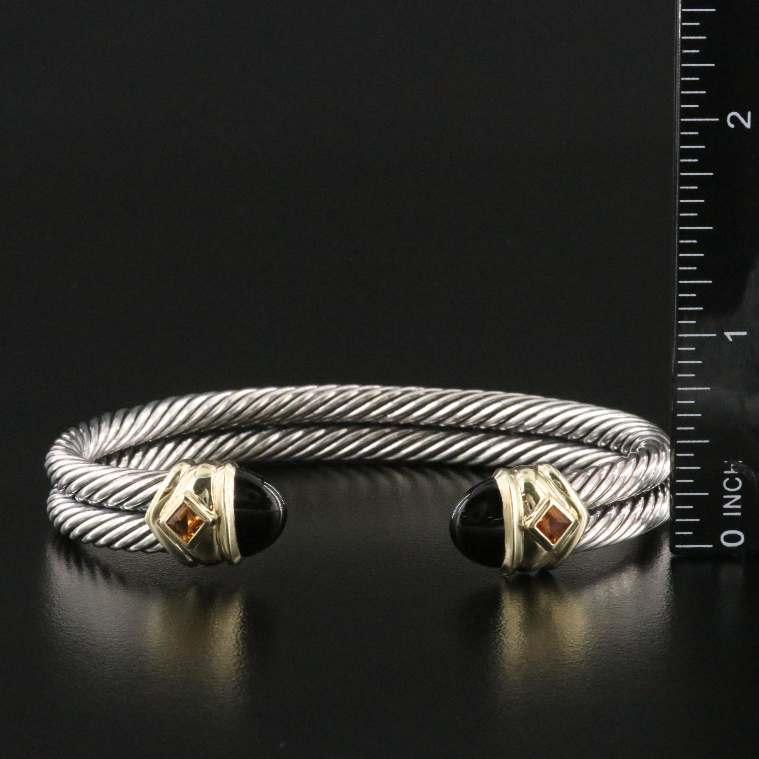David Yurman Renaissance Sterling, 14K Black Onyx and Citrine Cuff Bracelet