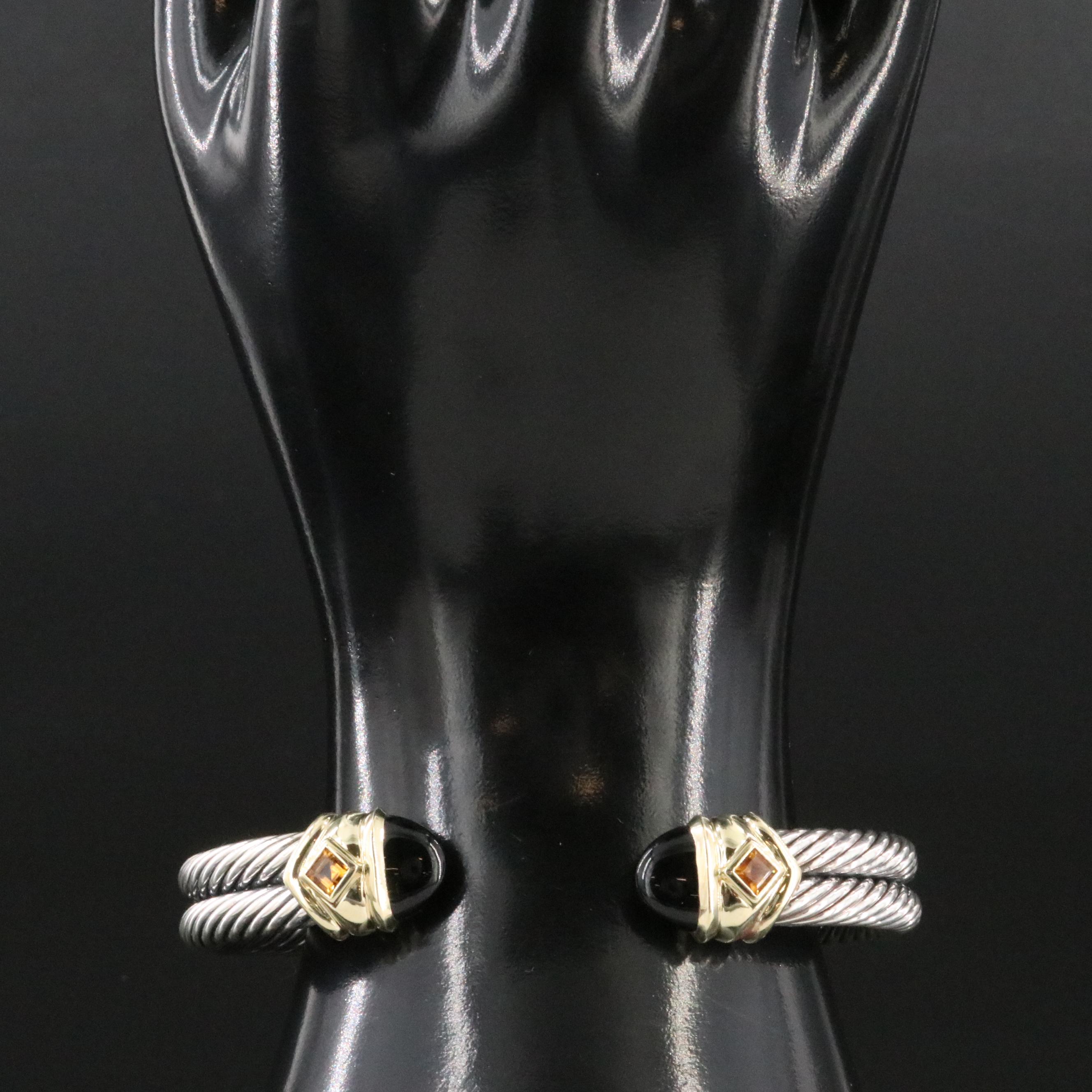 David Yurman Renaissance Sterling, 14K Black Onyx and Citrine Cuff Bracelet
