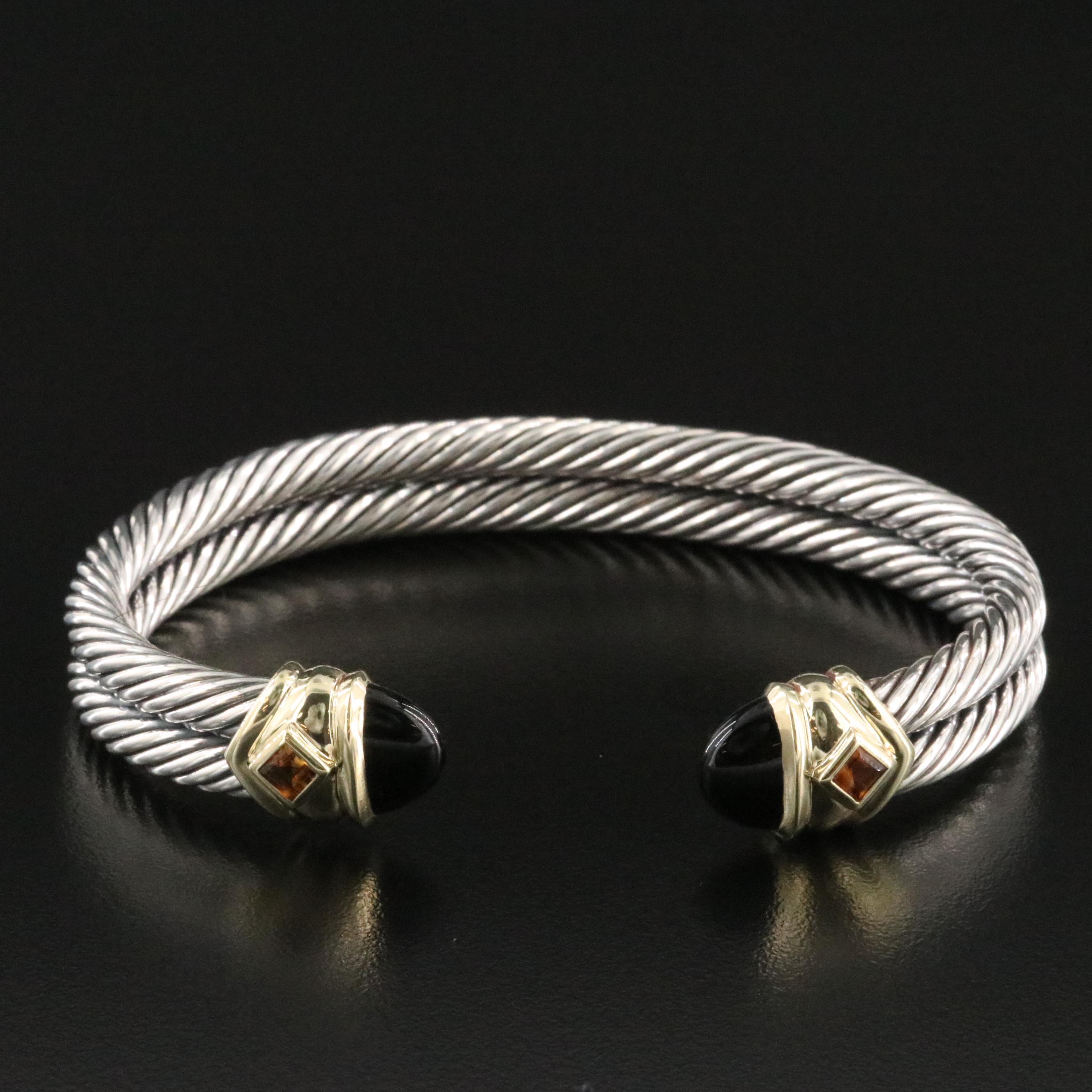 David Yurman Renaissance Sterling, 14K Black Onyx and Citrine Cuff Bracelet