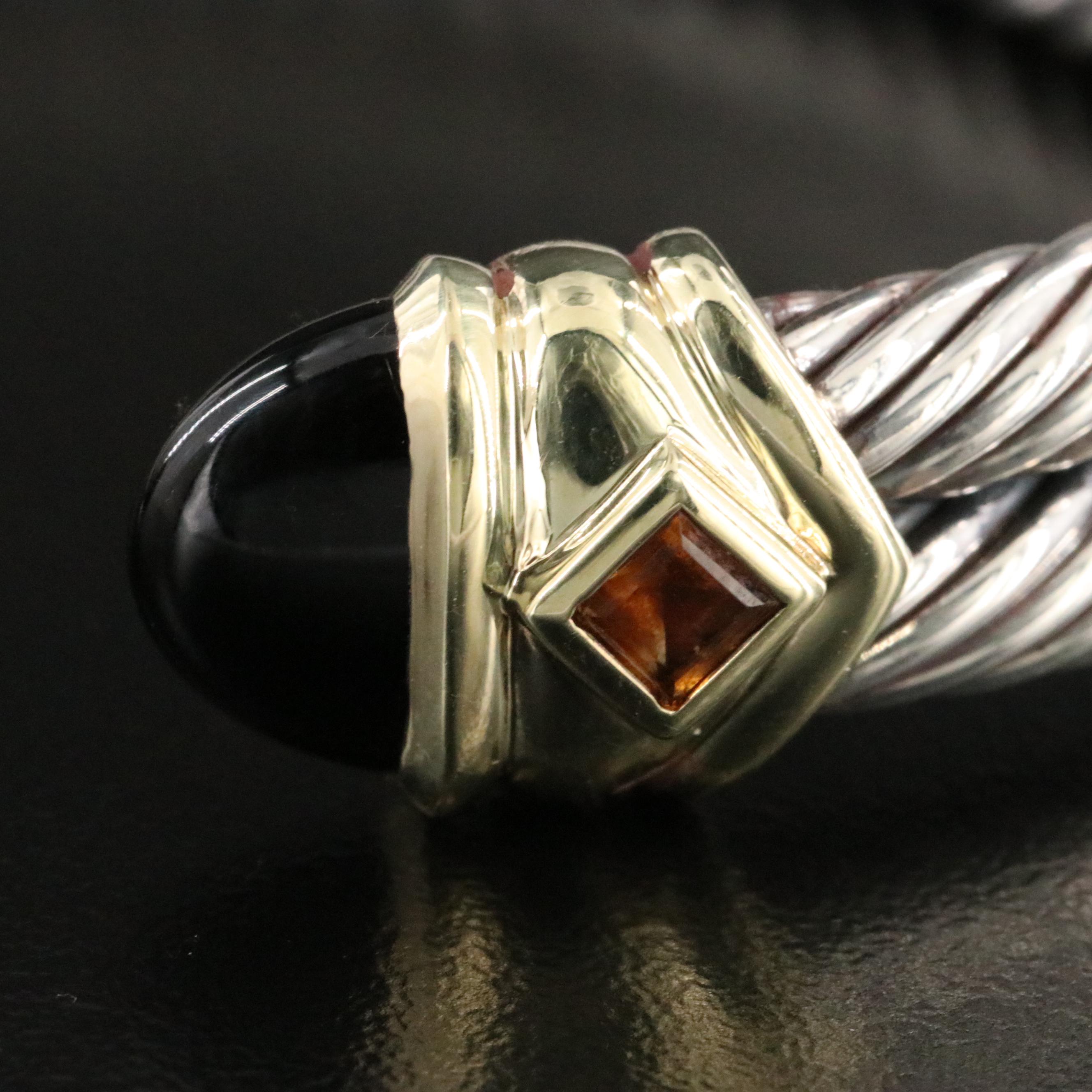 David Yurman Renaissance Sterling, 14K Black Onyx and Citrine Cuff Bracelet