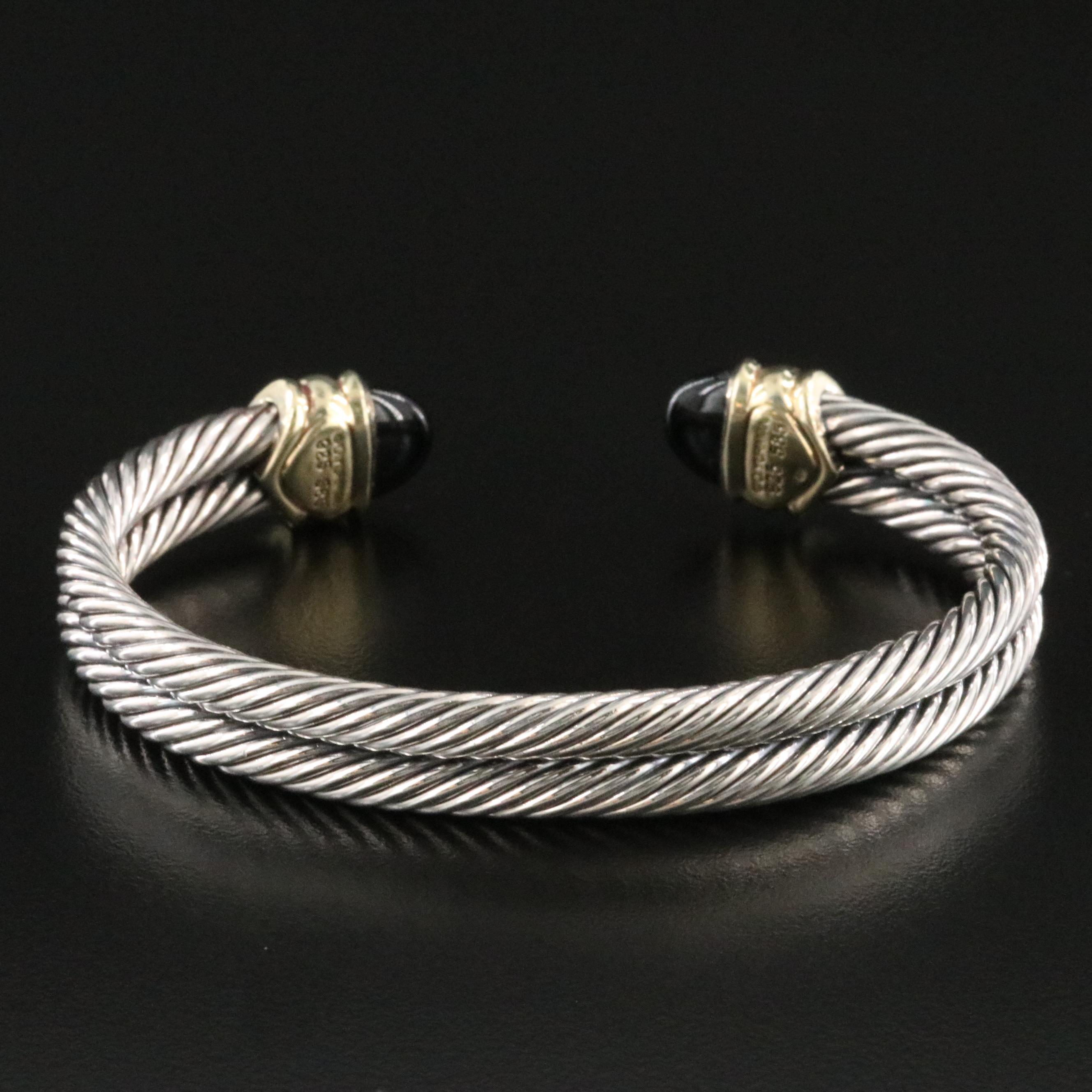 David Yurman Renaissance Sterling, 14K Black Onyx and Citrine Cuff Bracelet