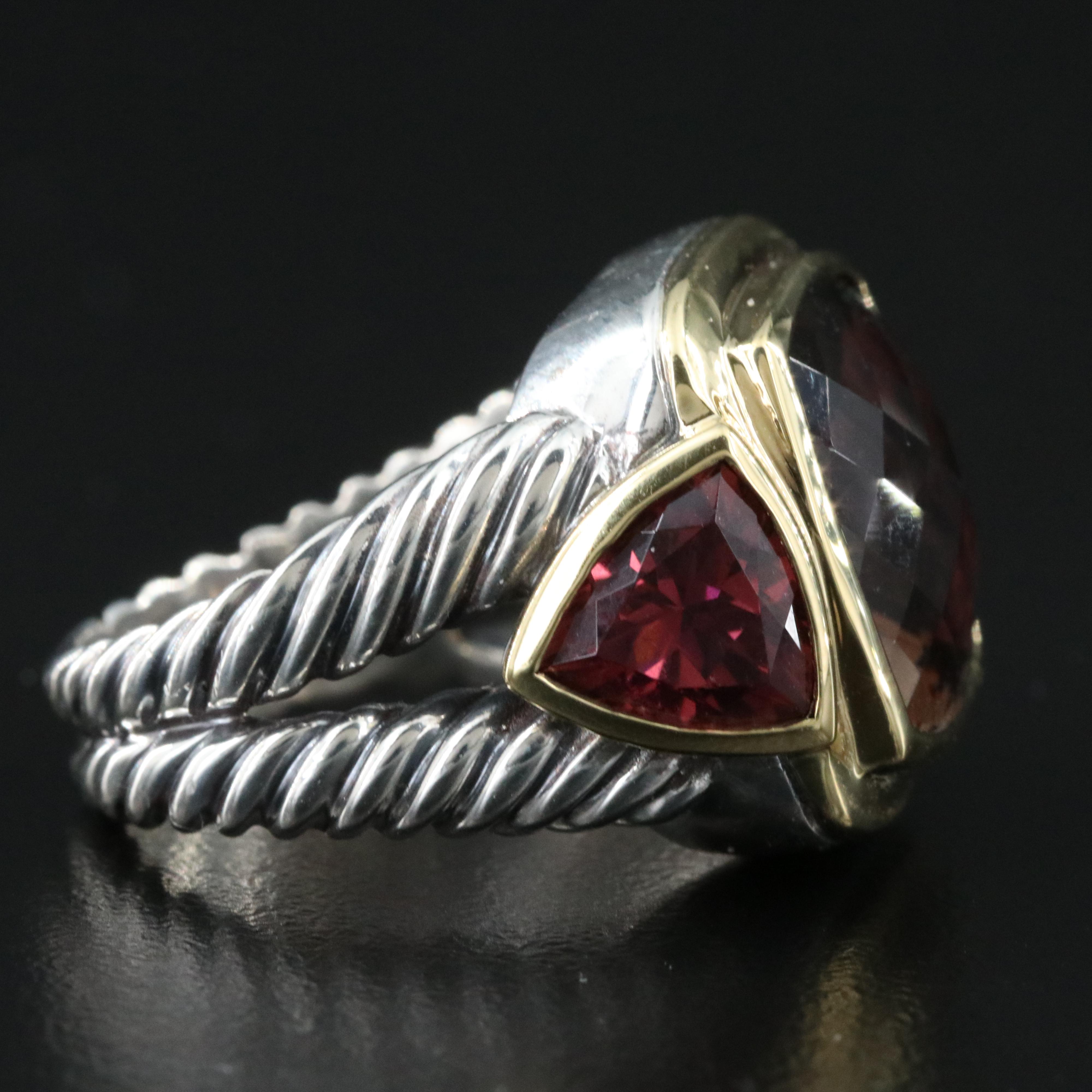 David Yurman Albion Sterling,18K Smoky Quartz and Rhodolite Ring