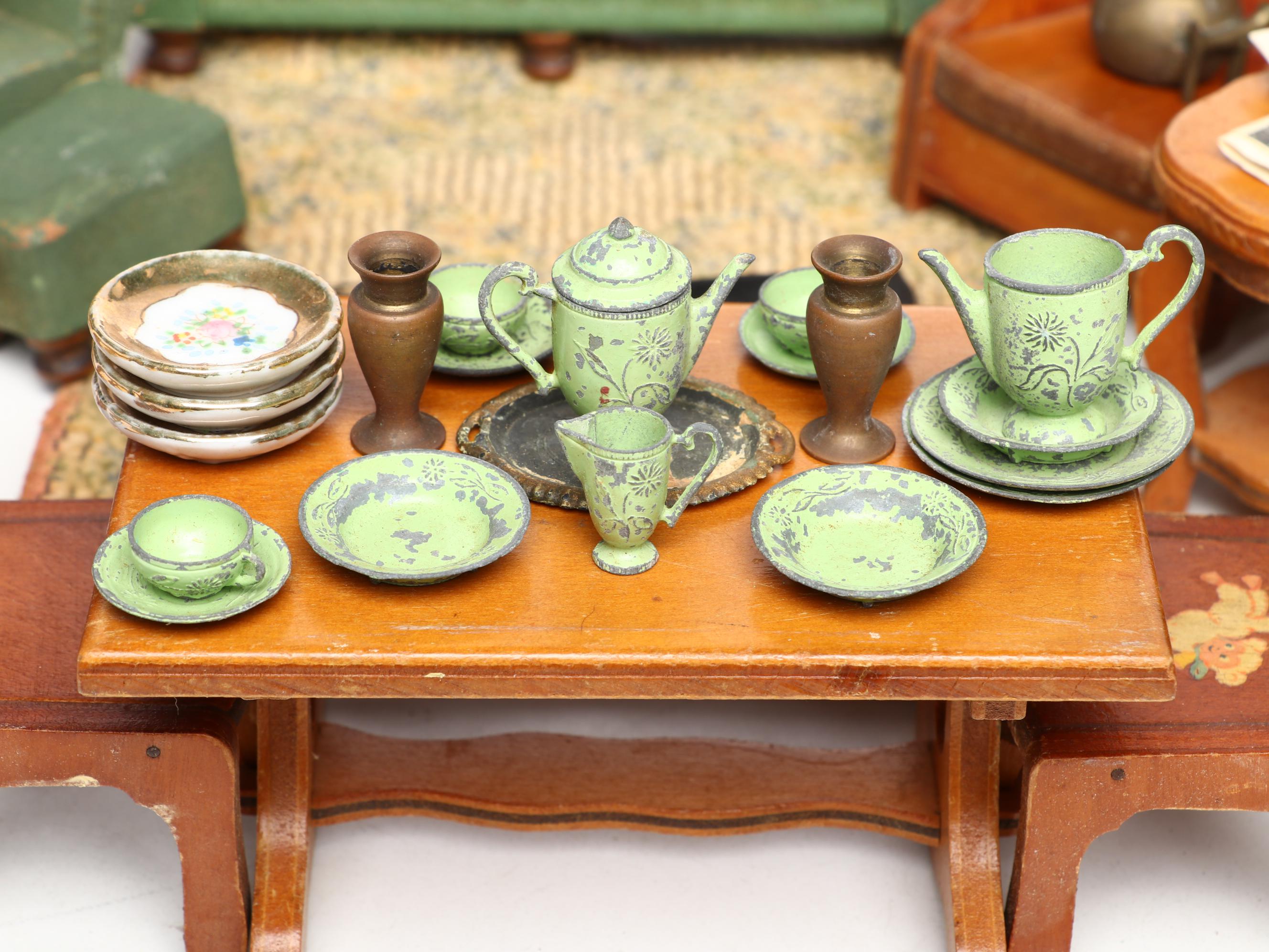 Miniature Doll House China Cabinet, Couch, Tables, Chairs, and More