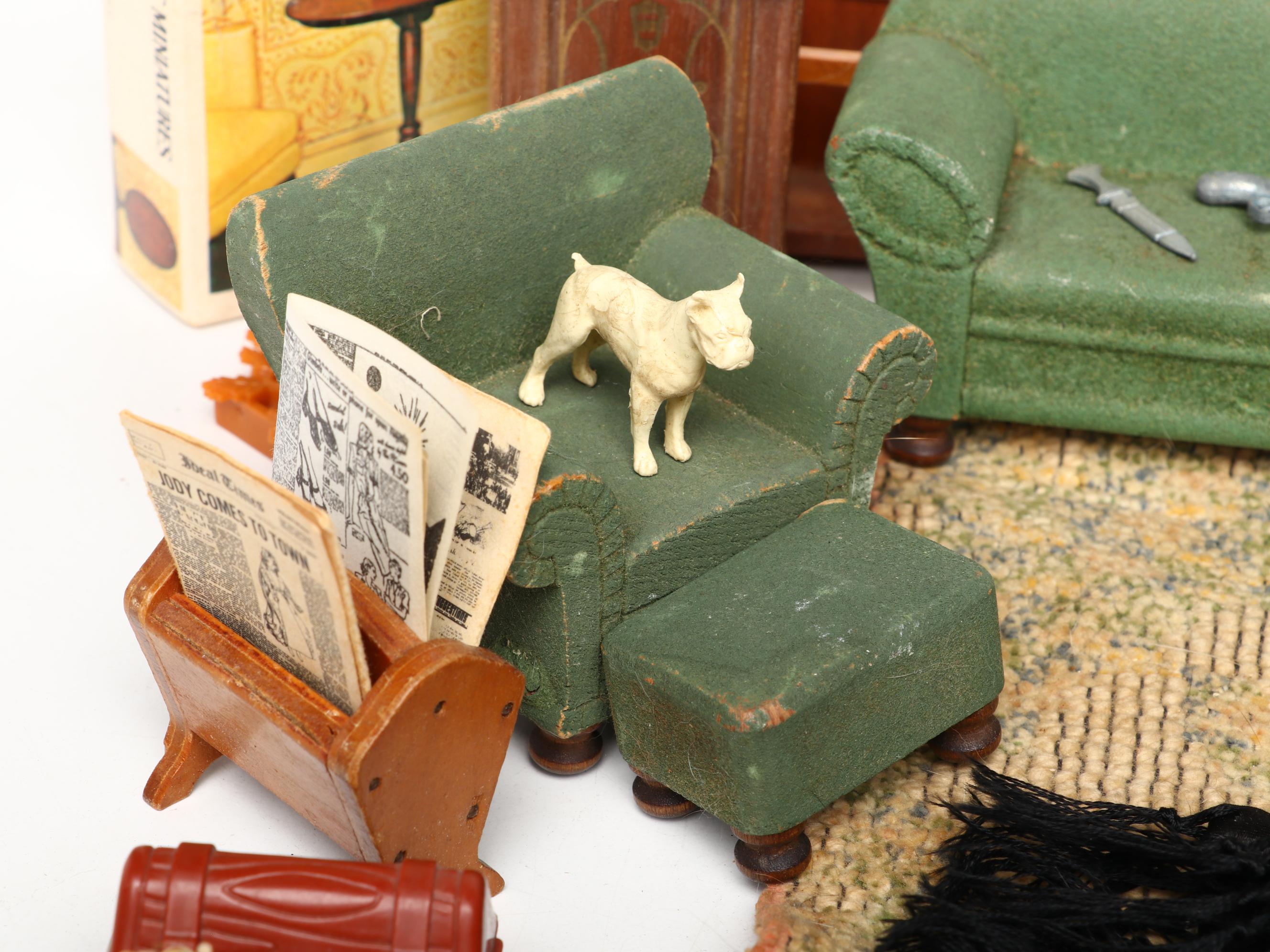 Miniature Doll House China Cabinet, Couch, Tables, Chairs, and More